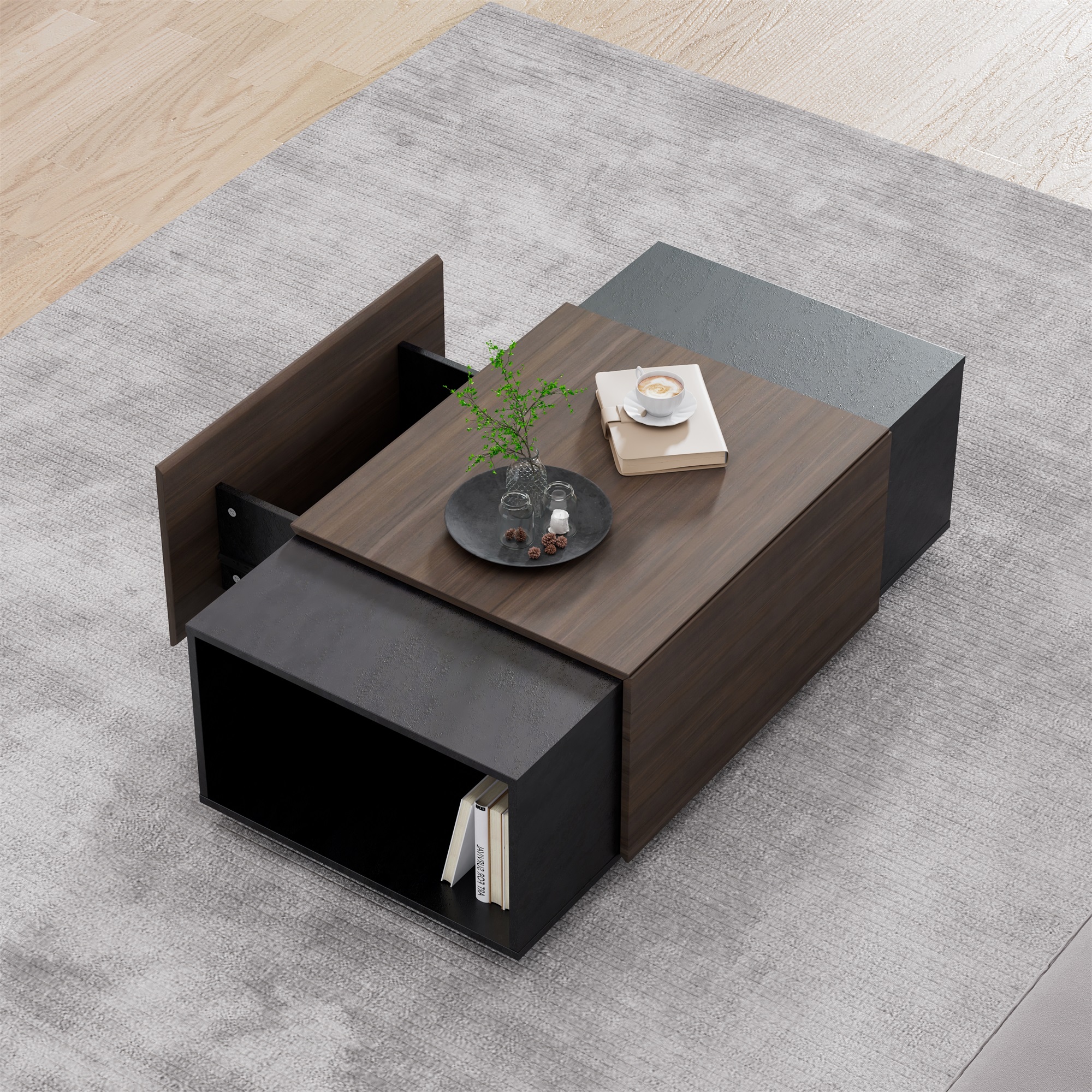 Spaco Modern Drawer Coffee Table Bedside Table End Table with Storage for Living Room, Light Brown