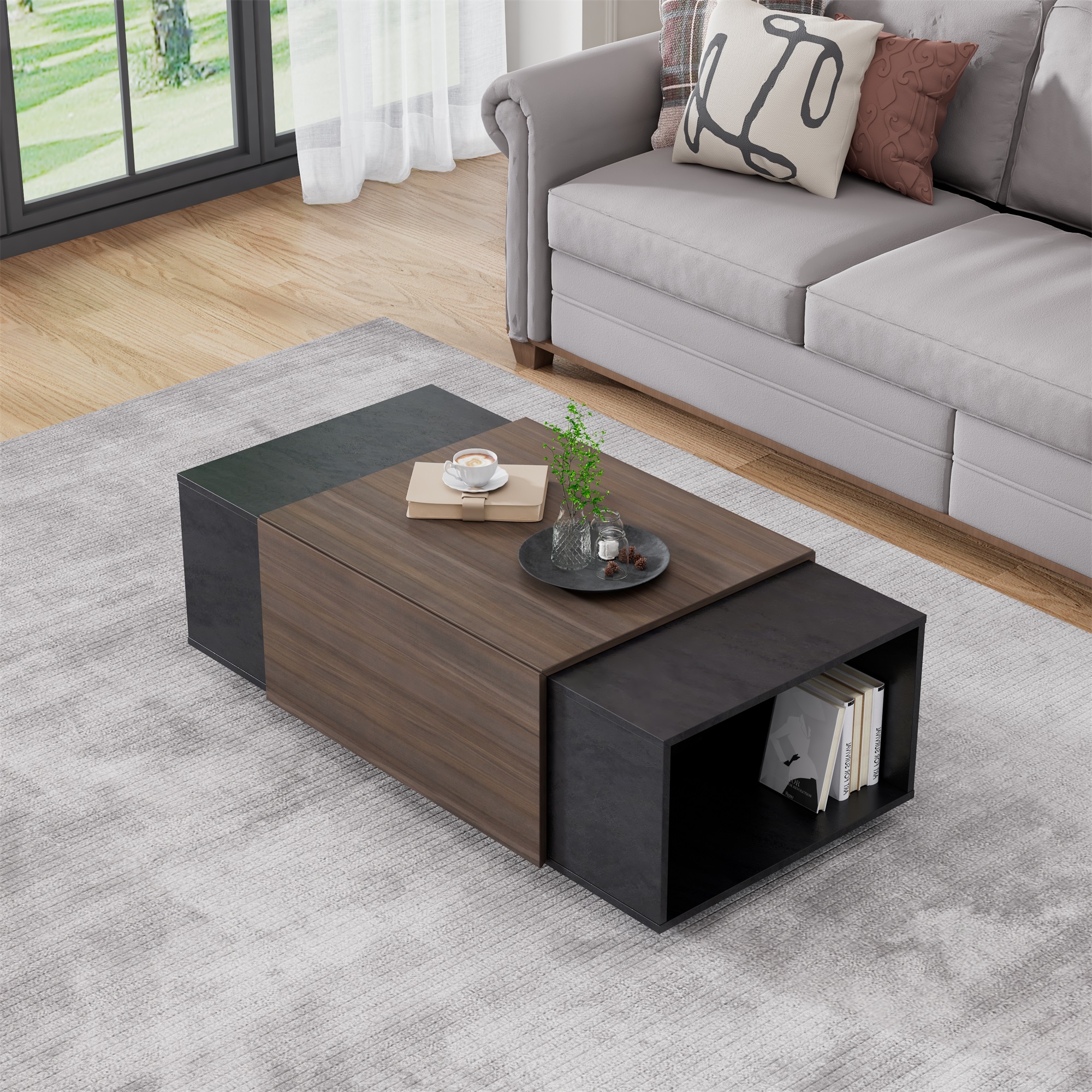 Spaco Modern Drawer Coffee Table Bedside Table End Table with Storage for Living Room, Light Brown