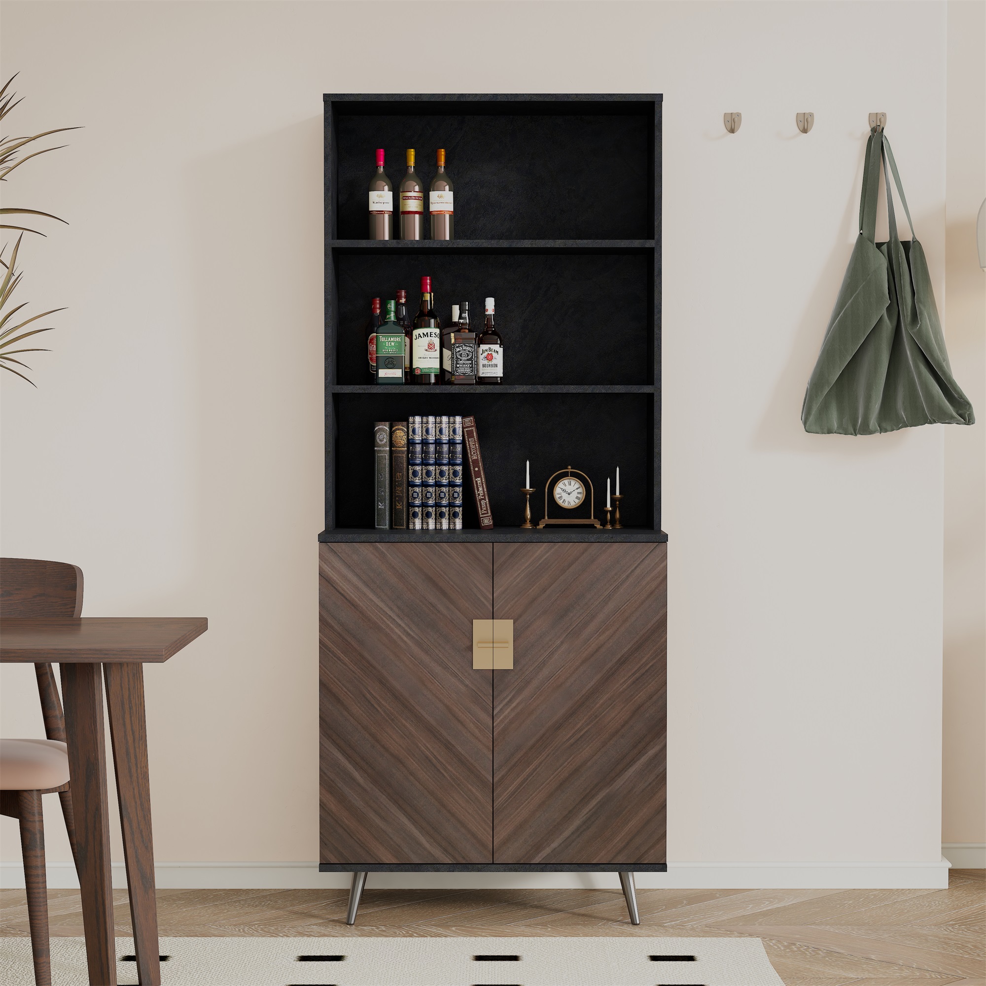 Spaco Accent Dresser Storage Bar Cabinet Buffet Cabinet with Doors Storage for Living Room Brown+Light Gray