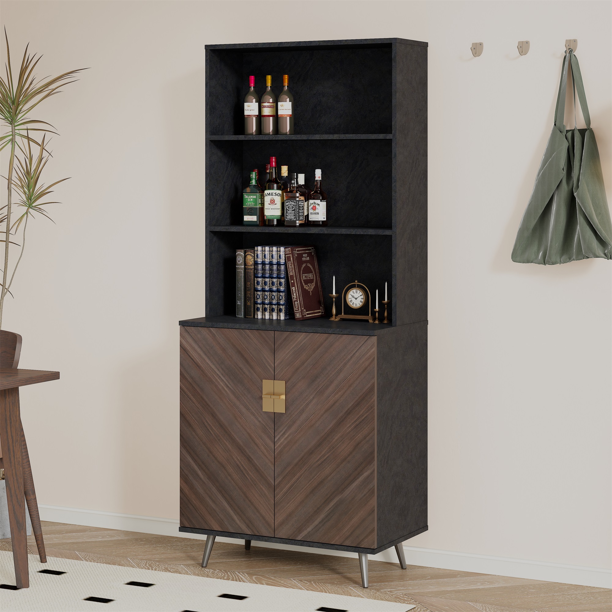 Spaco Accent Dresser Storage Bar Cabinet Buffet Cabinet with Doors Storage for Living Room Brown+Light Gray