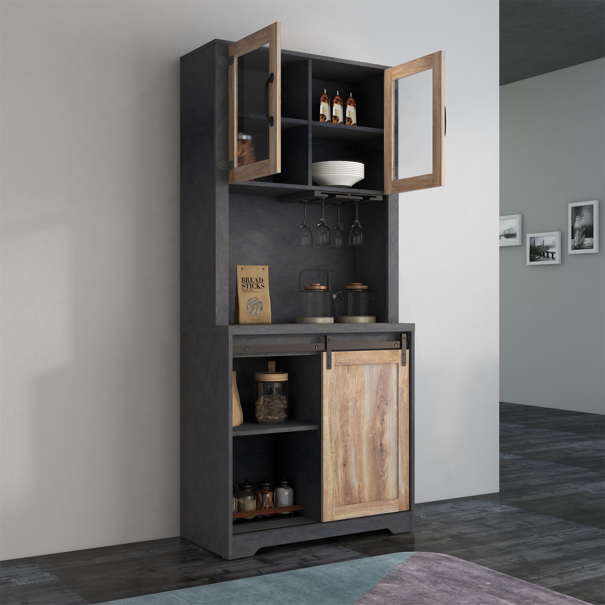 Spaco Accent Dresser Storage Bar Cabinet Buffet Cabinet with Doors Storage for Living Room, Brown+Light Gray