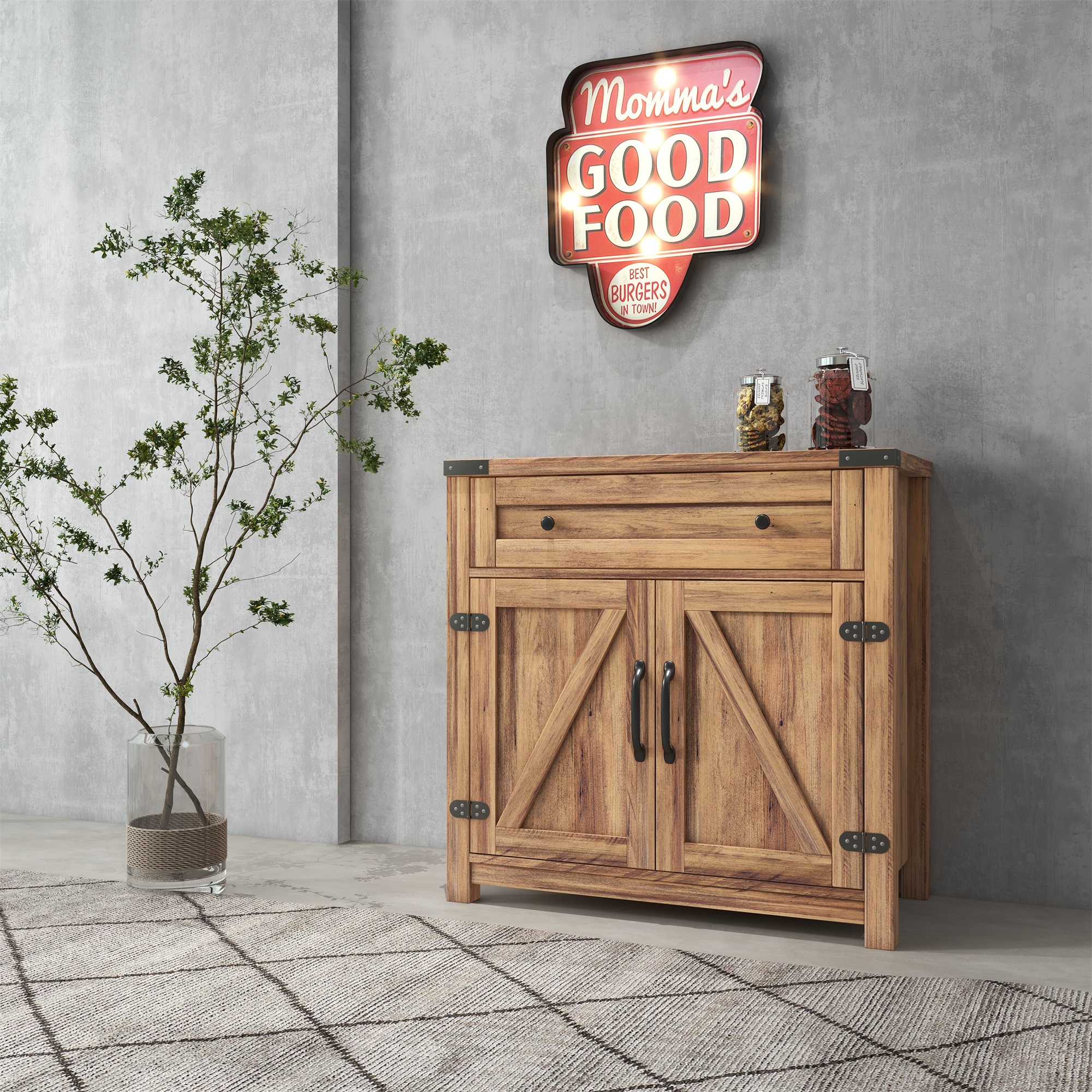 Kepooman Farmhouse Double Barn Door Accent Cabinet, Bright Yellow Sideboard Buffet Cabinet for Living Room Kepooman Farmhouse Double Barn Door Accent Cabinet, Bright Yellow Sideboard Buffet Cabinet for Living Room