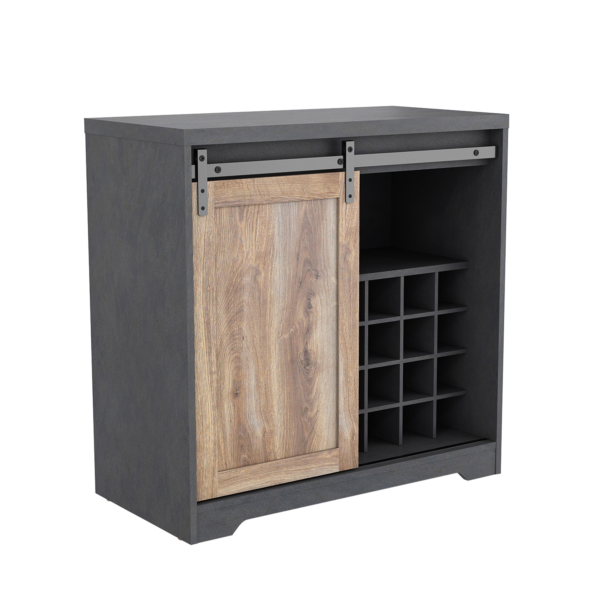 Spaco 31" Farmhouse Barn Door Bar Cabinet For Living Room, Rustic Finish