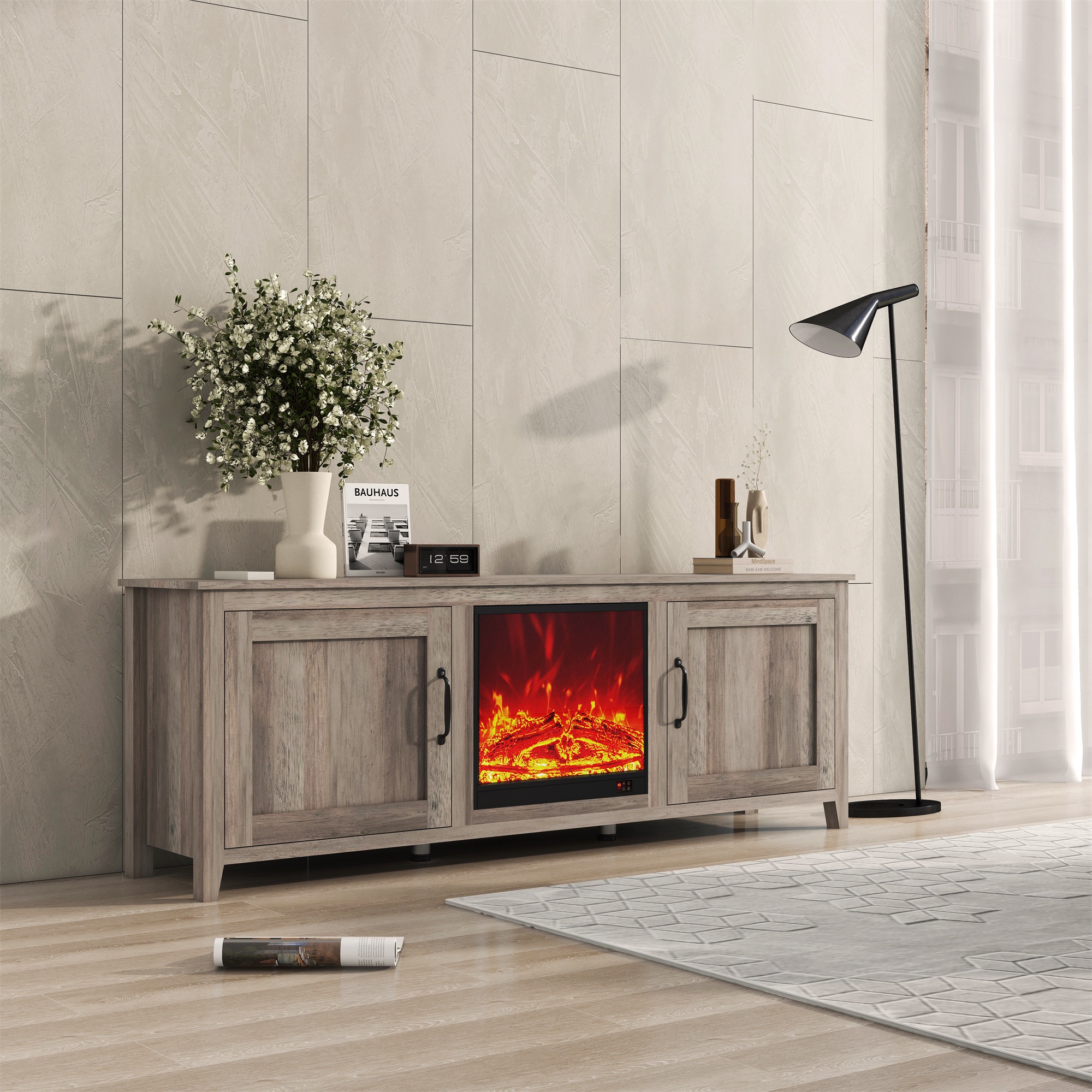 Spaco 19" Built-in Electric Fireplace with Adjustable Flame Brightness & Remote Control, Antique Black