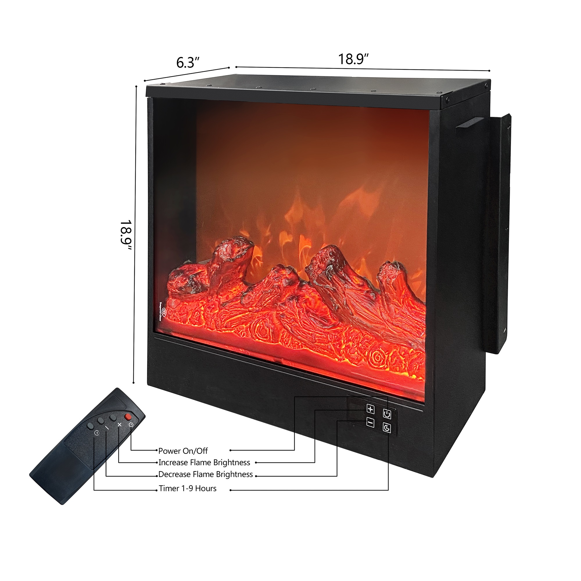 Spaco 19" Built-in Electric Fireplace with Adjustable Flame Brightness & Remote Control, Antique Black