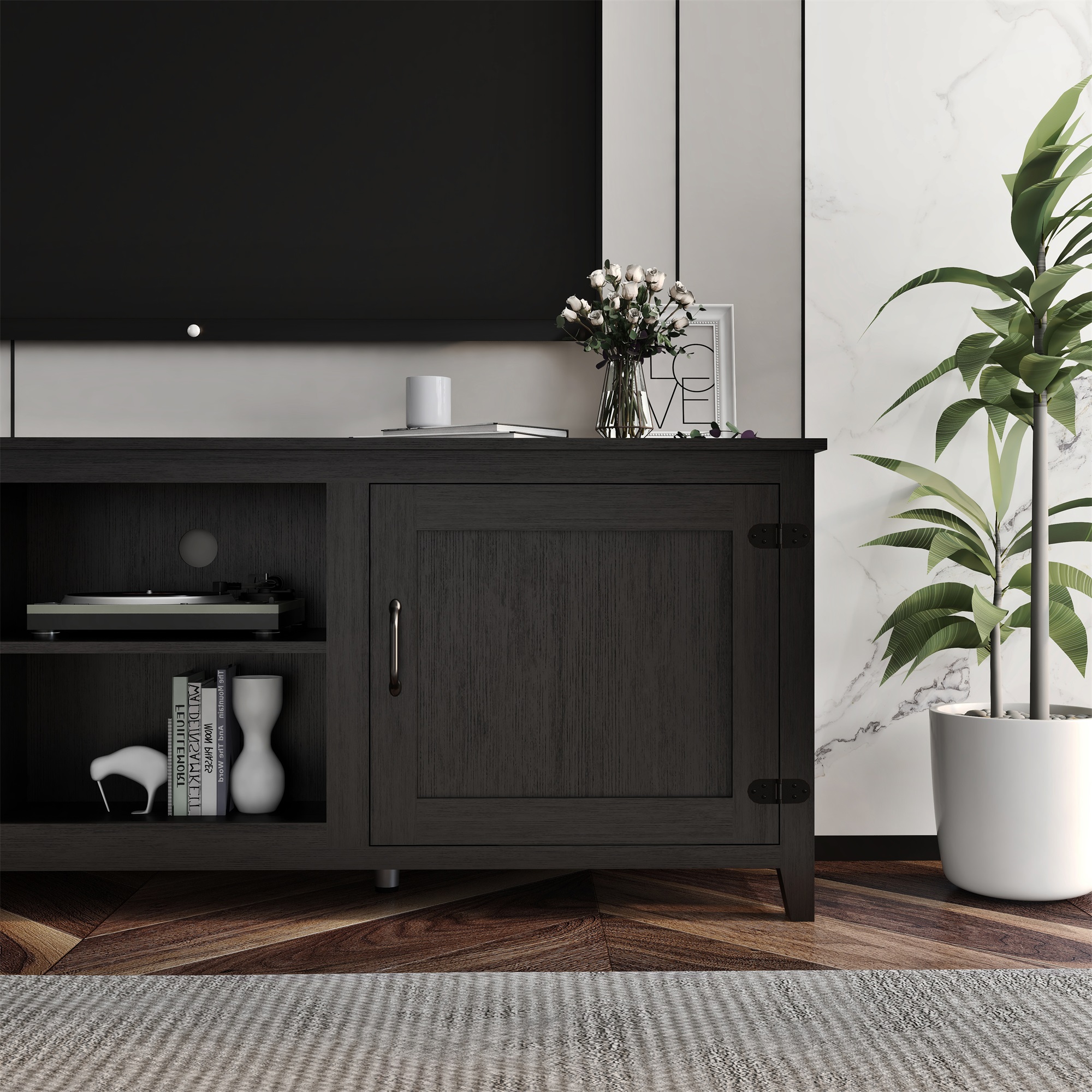Kepooman TV Stand Console, TV Entertainment Center with Doors for TVs up to 77", Black Kepooman TV Stand Console, TV Entertainment Center with Doors for TVs up to 77", Black