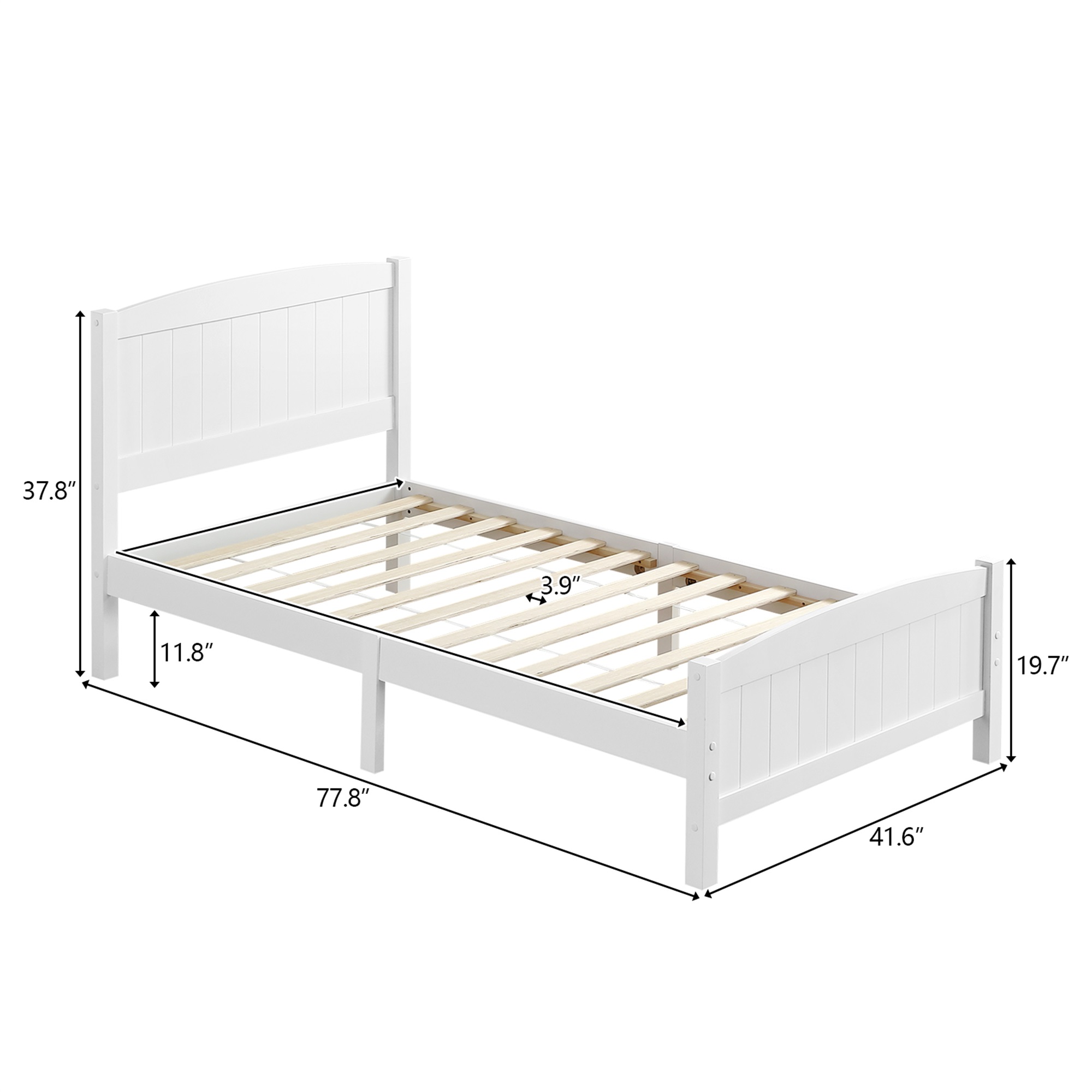 Spaco Twin Pine Bed Frame with Headboard Wood Platform Bed for Kids Adults, White