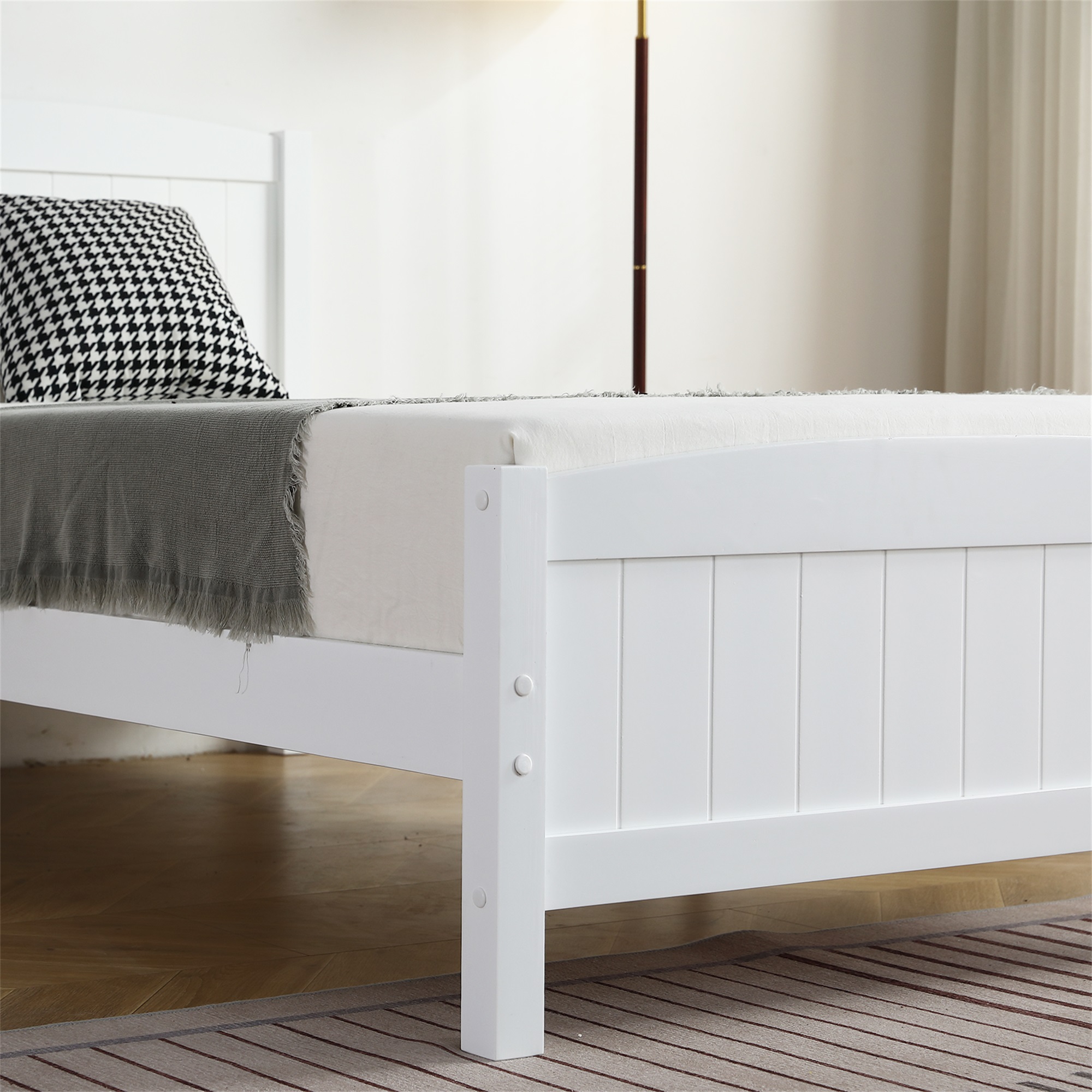 Spaco Twin Pine Bed Frame with Headboard Wood Platform Bed for Kids Adults, White