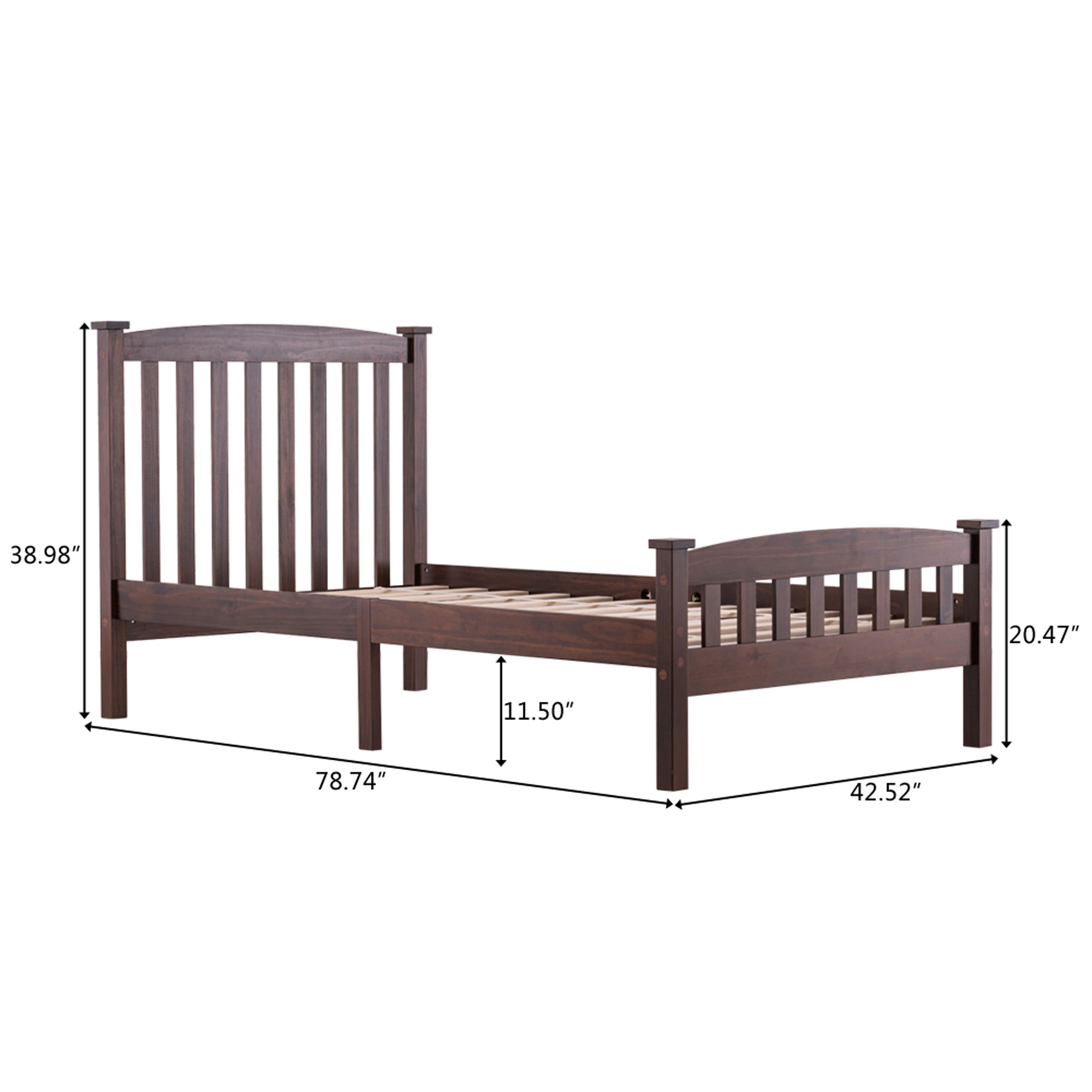 Spaco Twin Bed Frame with Headboard Wood Platform Bed for Kids Adults, Walnut