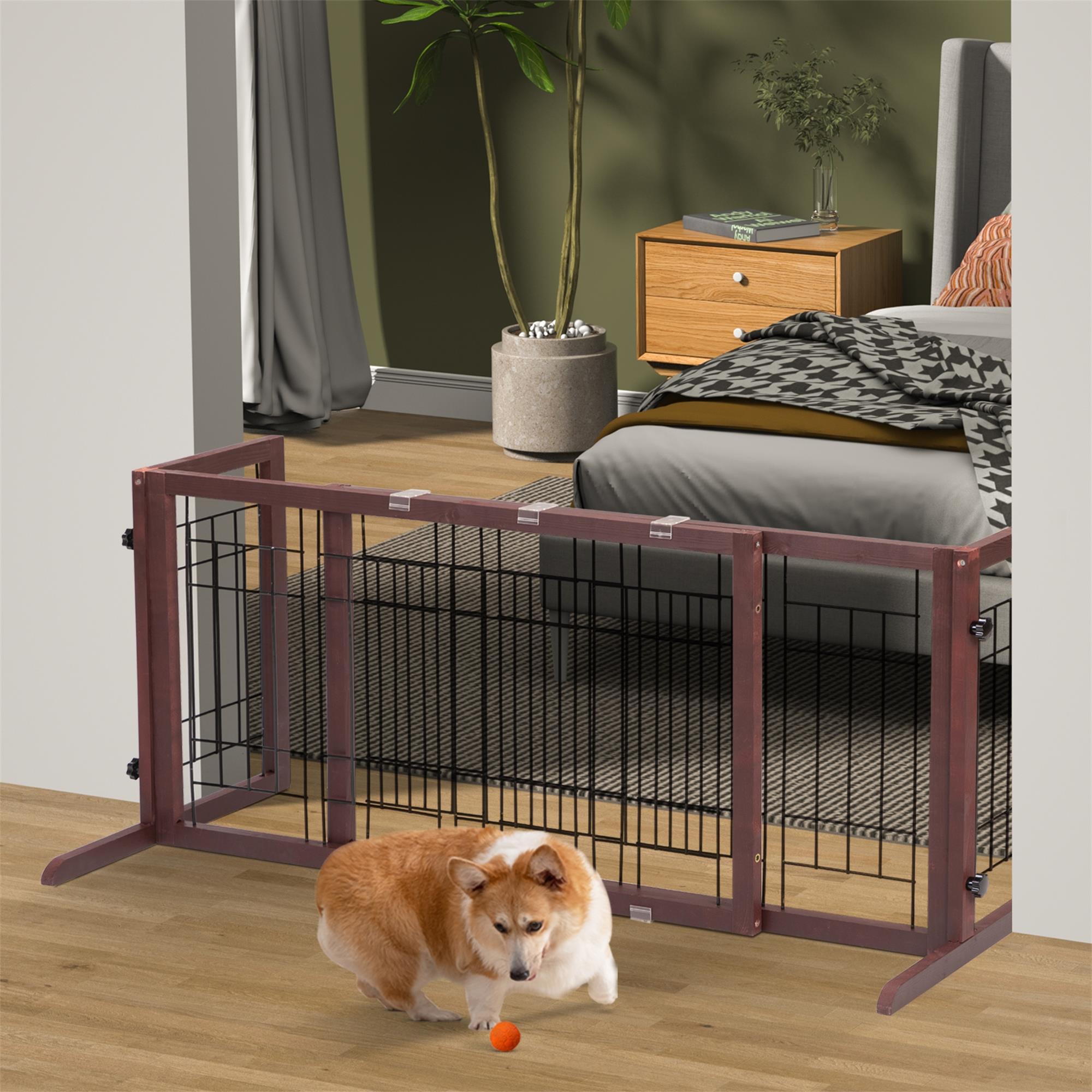 Pefilos Freestanding Dog Gate 38"-71" Adjustable, Wood Pet Gate for Indoor Dogs Fence for Doorways, Stairs, Brown Pefilos Freestanding Dog Gate 38"-71" Adjustable, Wood Pet Gate for Indoor Dogs Fence for Doorways, Stairs, Brown
