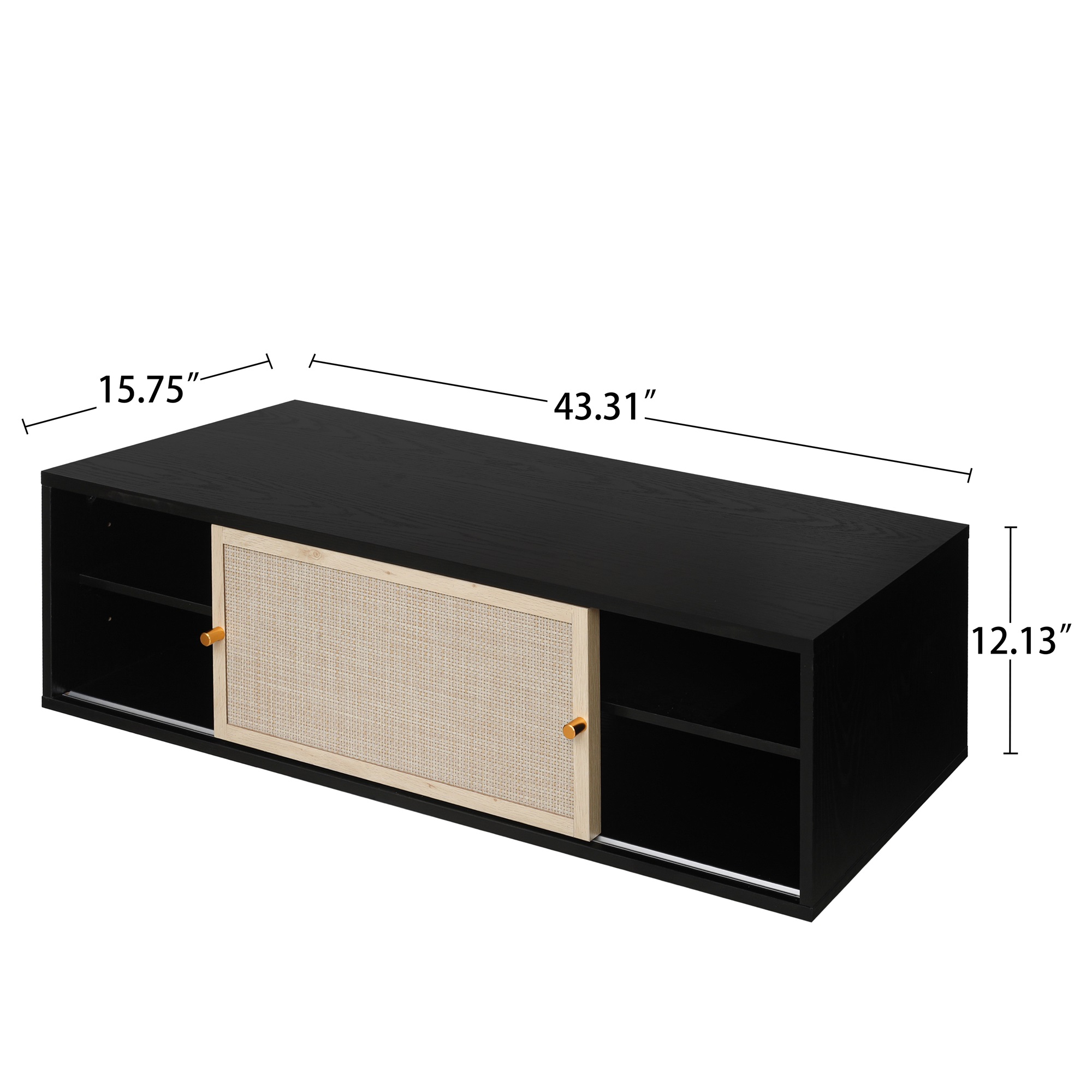 Spaco Rattan TV Stand Decorative Cabinet Wall Hanging Suitable for Living Room, Black