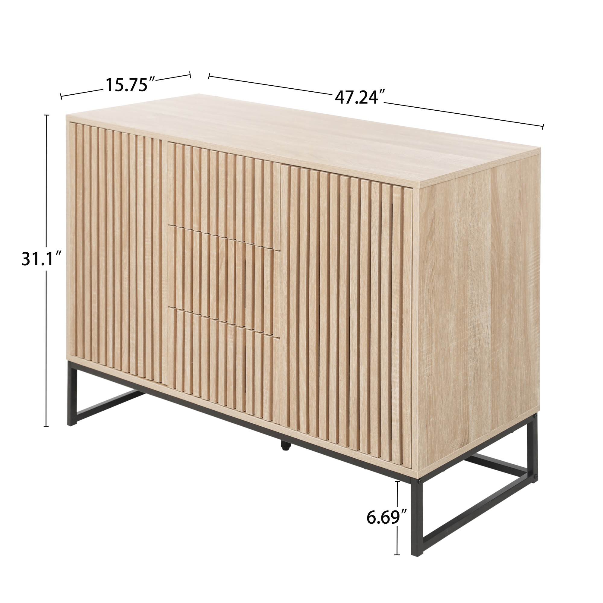 Spaco 3 Door Accent Storage Cabinet Sideboard Cabinet for Living Room with 3 Drawer, Natural