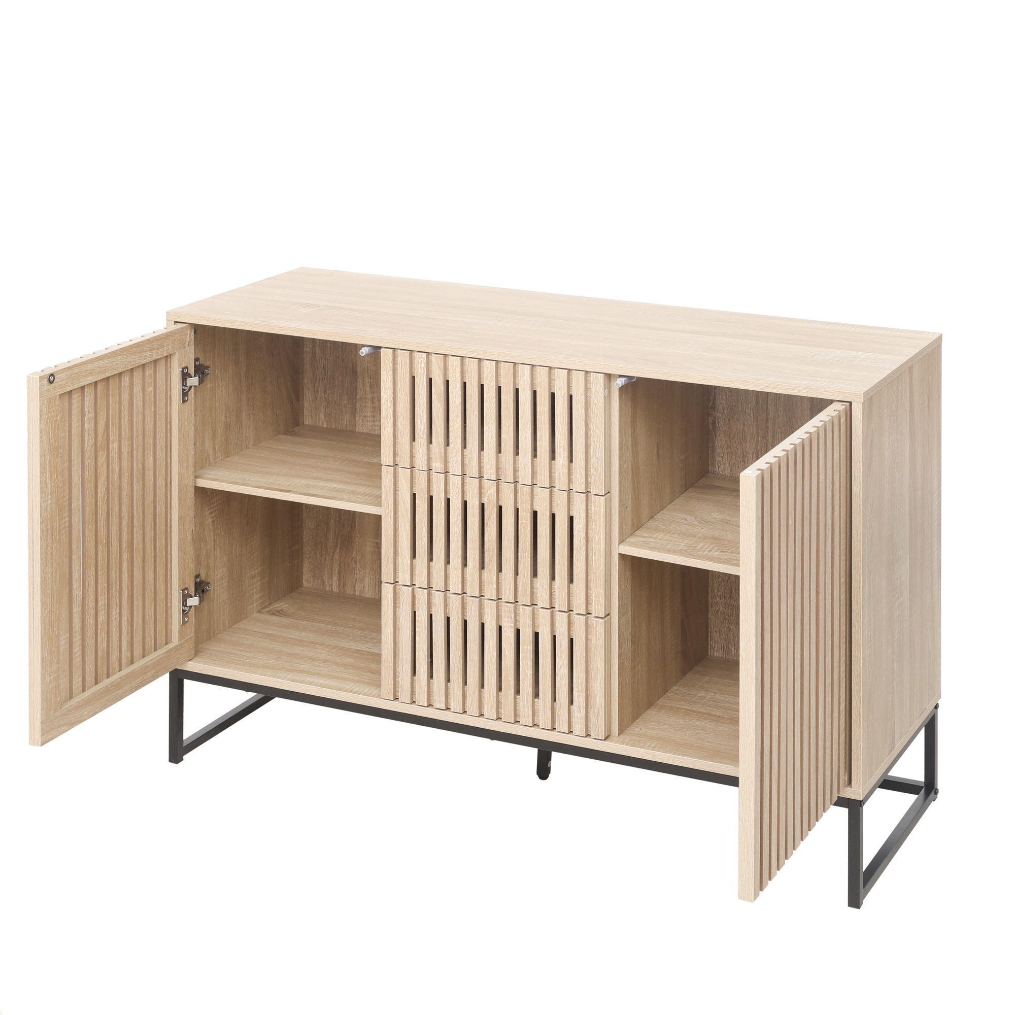 Resenkos Sideboard Cabinet, Accent Storage Cabinet with 3 Drawer, 3 Door Cabinet Suitable for Living Room, Natural