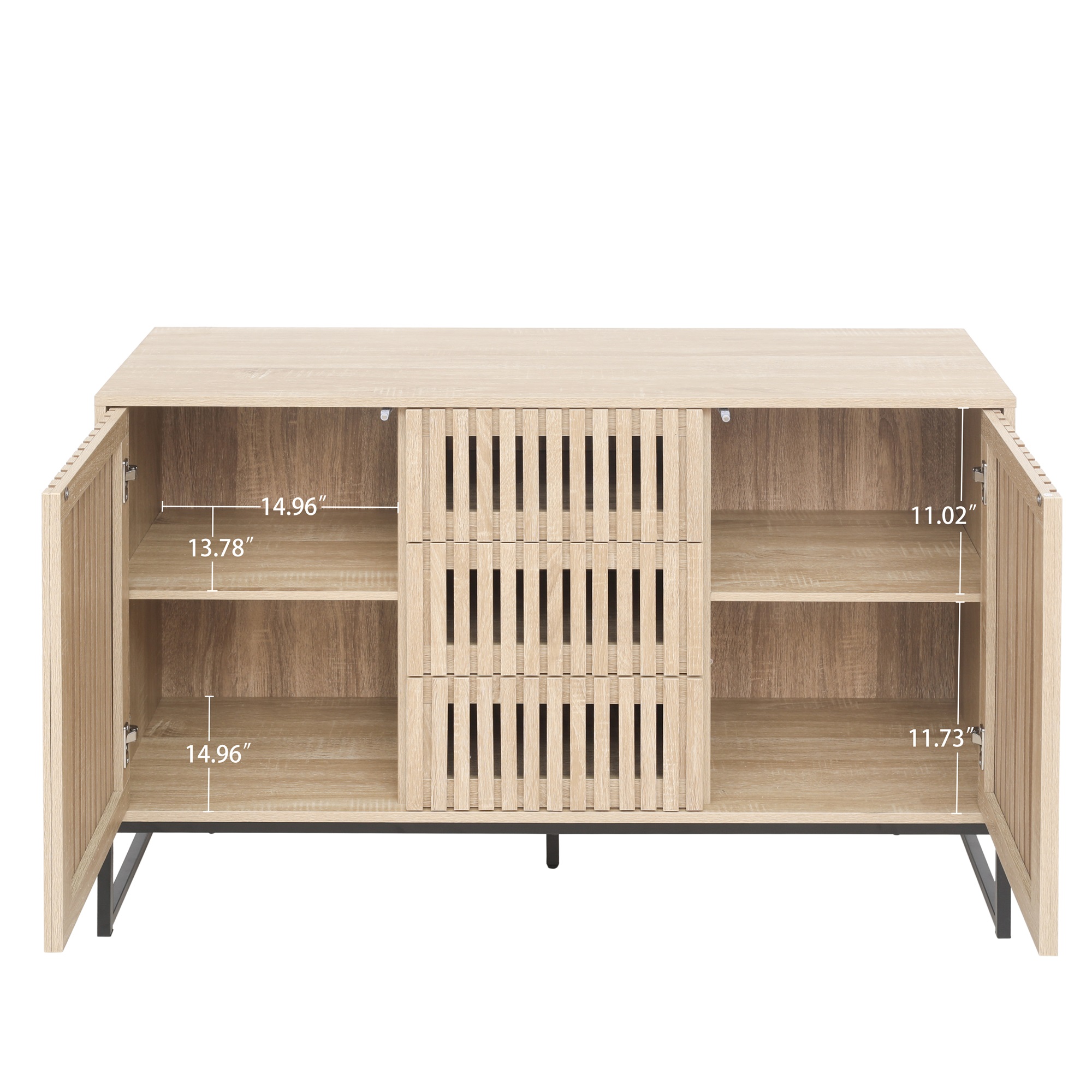 Spaco 3 Door Accent Storage Cabinet Sideboard Cabinet for Living Room with 3 Drawer, Natural