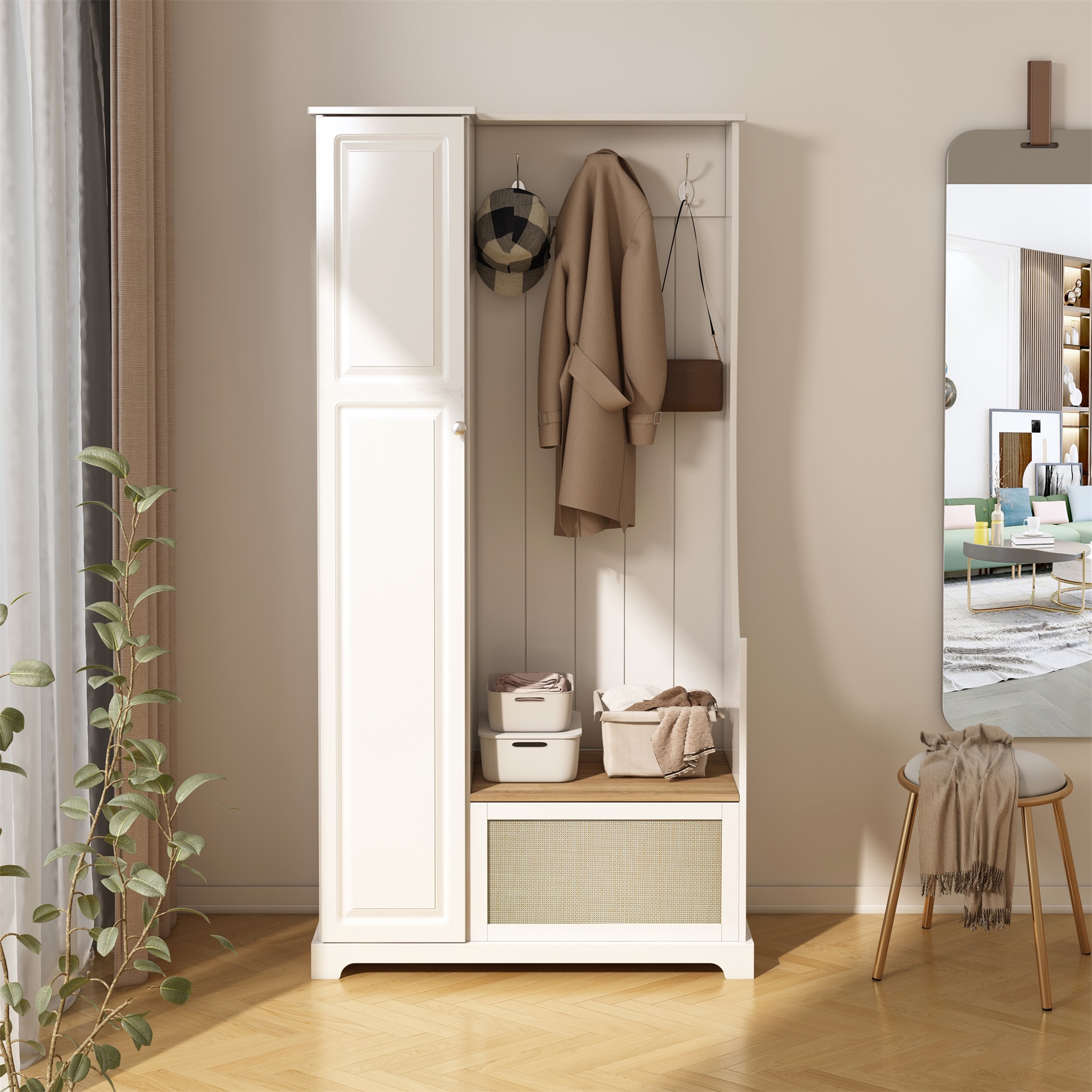 Spaco Accent Storage Cabinet Entryway Suitable for Bedroom, White