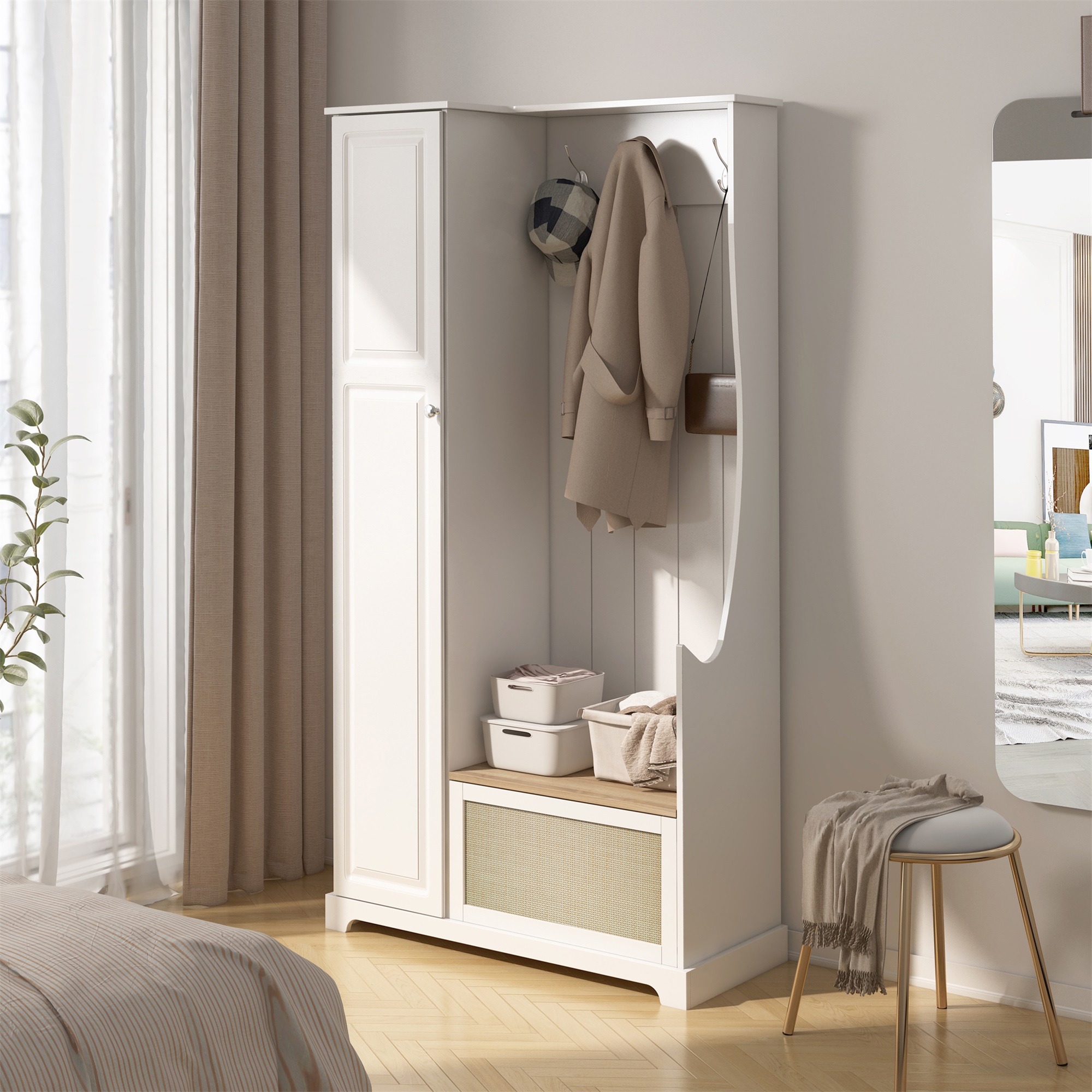 Spaco Accent Storage Cabinet Entryway Suitable for Bedroom, White