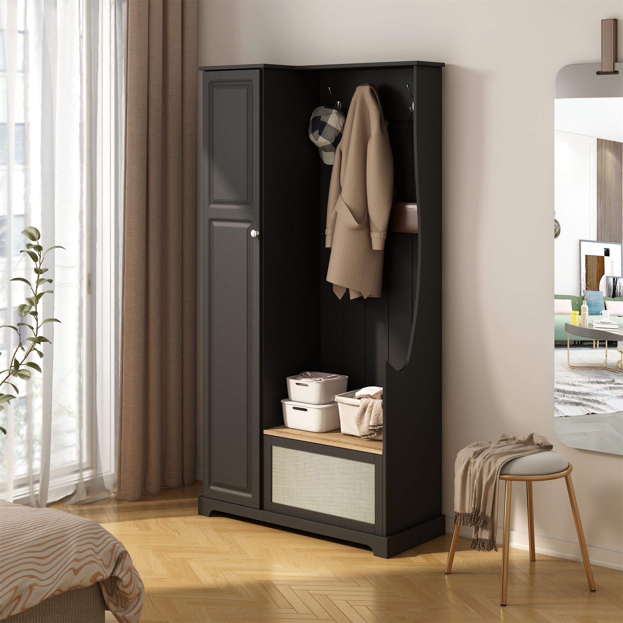 Resenkos 1 Door Closet, Accent Storage Cabinet Suitable for Living Room, Entryway, Bedroom, Black