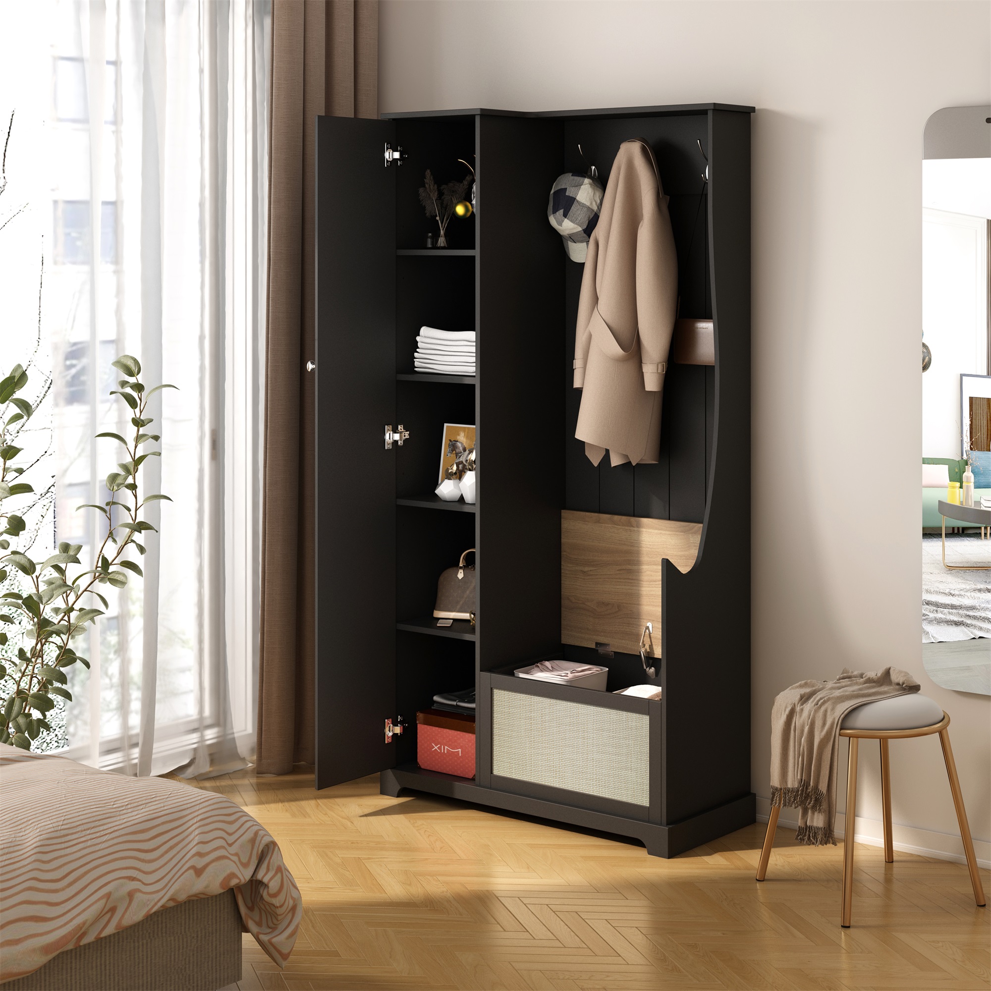 Spaco Accent Storage Cabinet Entryway Suitable for Bedroom, Black