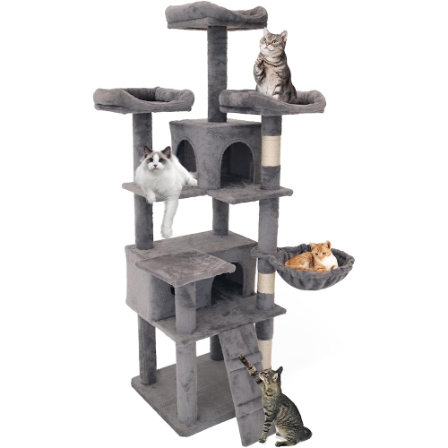 Kadyn 63" Cat Tree, Cat Climbing Stand for Large Cats 20 Lbs, Gray Cat Tower for Indoor Cats, Cat Climbing Tower