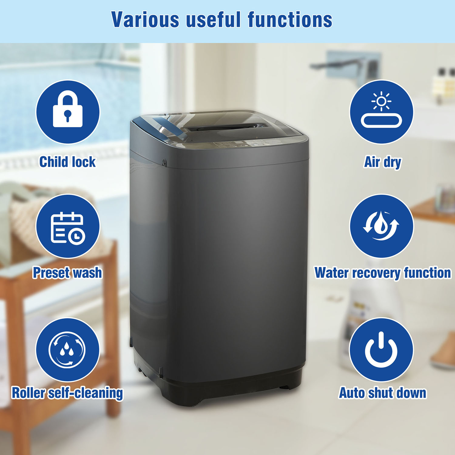 Kepooman Portable Home Automatic Washer, of Laundry, 8 Water Levels/10 Programs for College Dorms, Rvs, Camping, Antique Grey White Kepooman Portable Home Automatic Washer, of Laundry, 8 Water Levels/10 Programs for College Dorms, Rvs, Camping, Antique Grey White