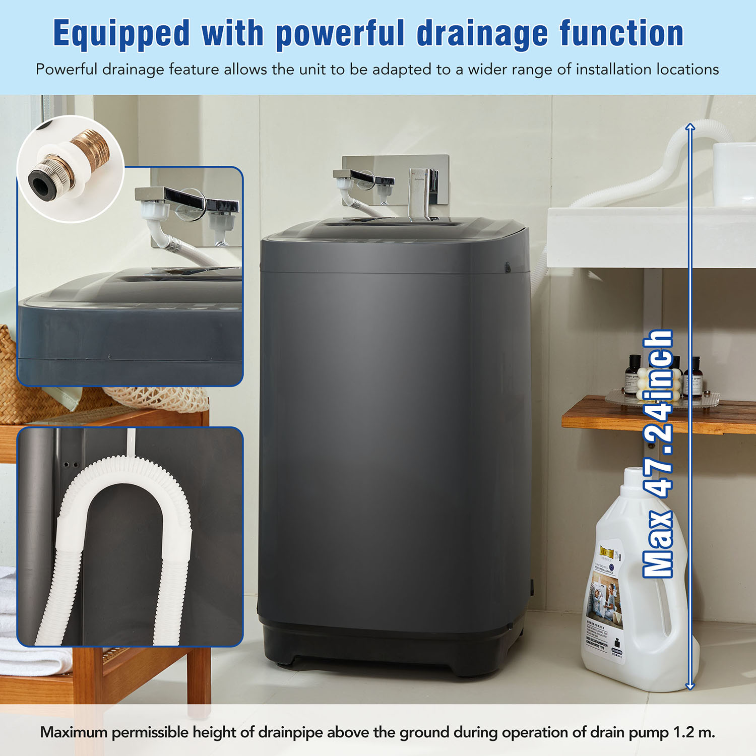 Kepooman Portable Home Automatic Washer, of Laundry, 8 Water Levels/10 Programs for College Dorms, Rvs, Camping, Antique Grey White Kepooman Portable Home Automatic Washer, of Laundry, 8 Water Levels/10 Programs for College Dorms, Rvs, Camping, Antique Grey White