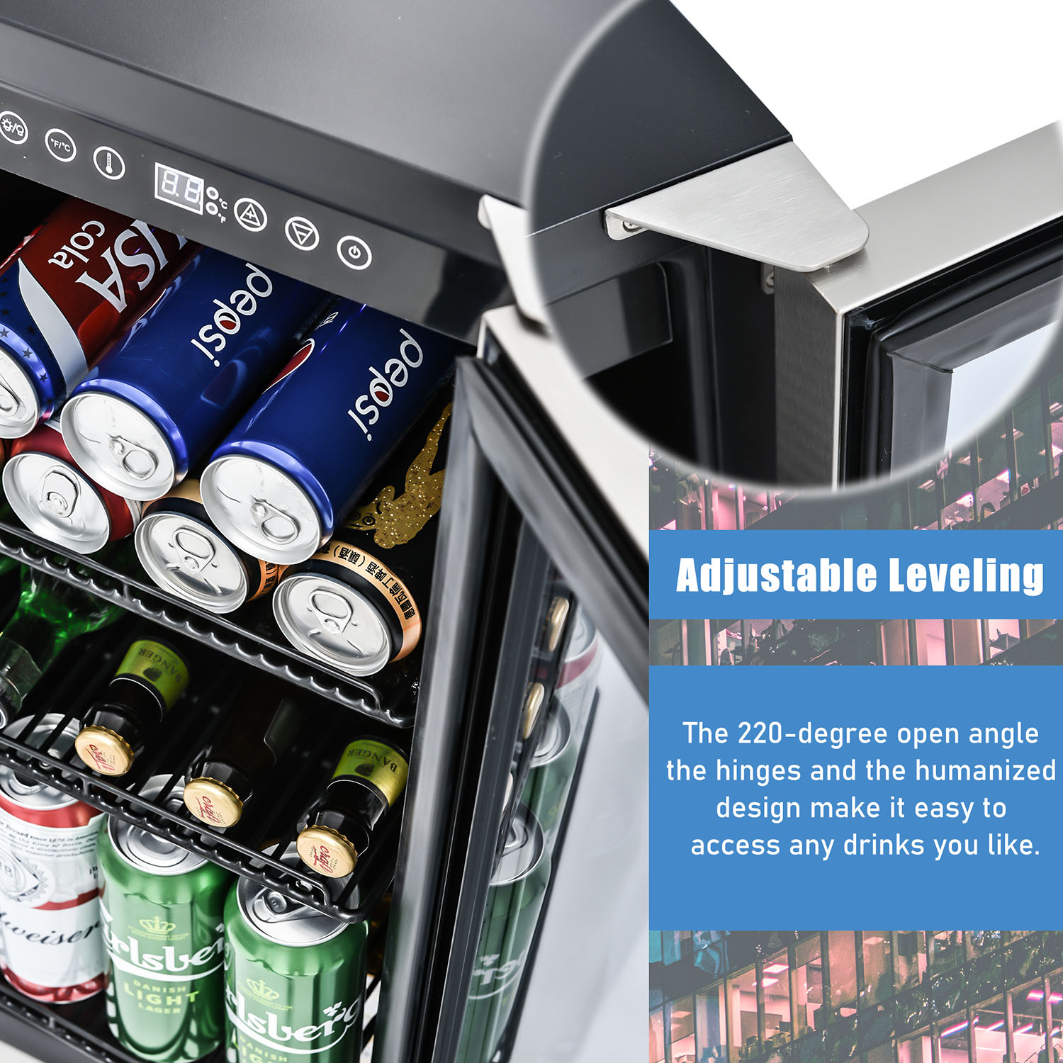 Kepooman Built-in and Freestanding 15" Mini Beverage Refrigerator/Wine Cabinet for Bar, 120 Cans, Adjustable Shelves, Double Glass Door, Black and Silver Kepooman Built-in and Freestanding 15" Mini Beverage Refrigerator/Wine Cabinet for Bar, 120 Cans, Adjustable Shelves, Double Glass Door, Black and Silver