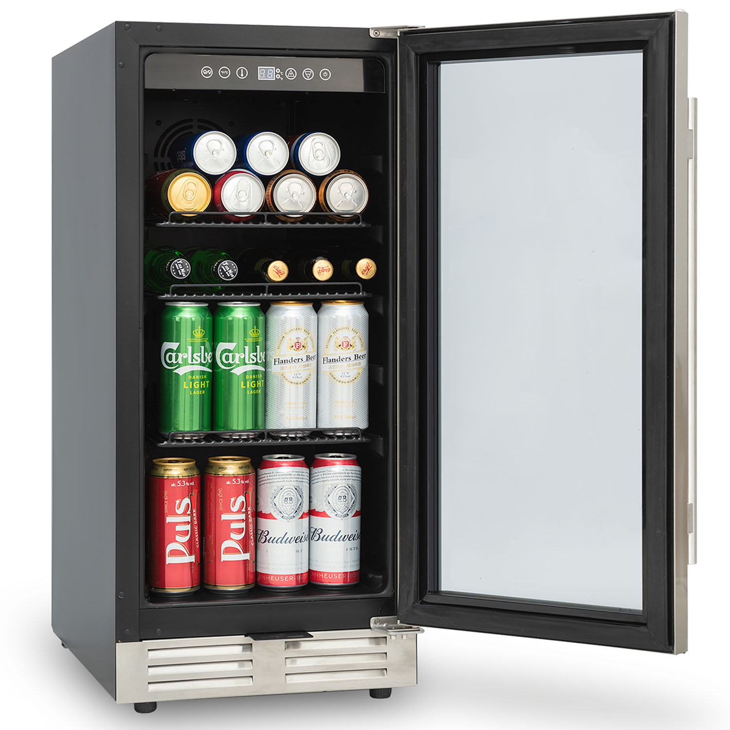 Kepooman Built-in and Freestanding 15" Mini Beverage Refrigerator/Wine Cabinet for Bar, 120 Cans, Adjustable Shelves, Double Glass Door, Black and Silver Kepooman Built-in and Freestanding 15" Mini Beverage Refrigerator/Wine Cabinet for Bar, 120 Cans, Adjustable Shelves, Double Glass Door, Black and Silver
