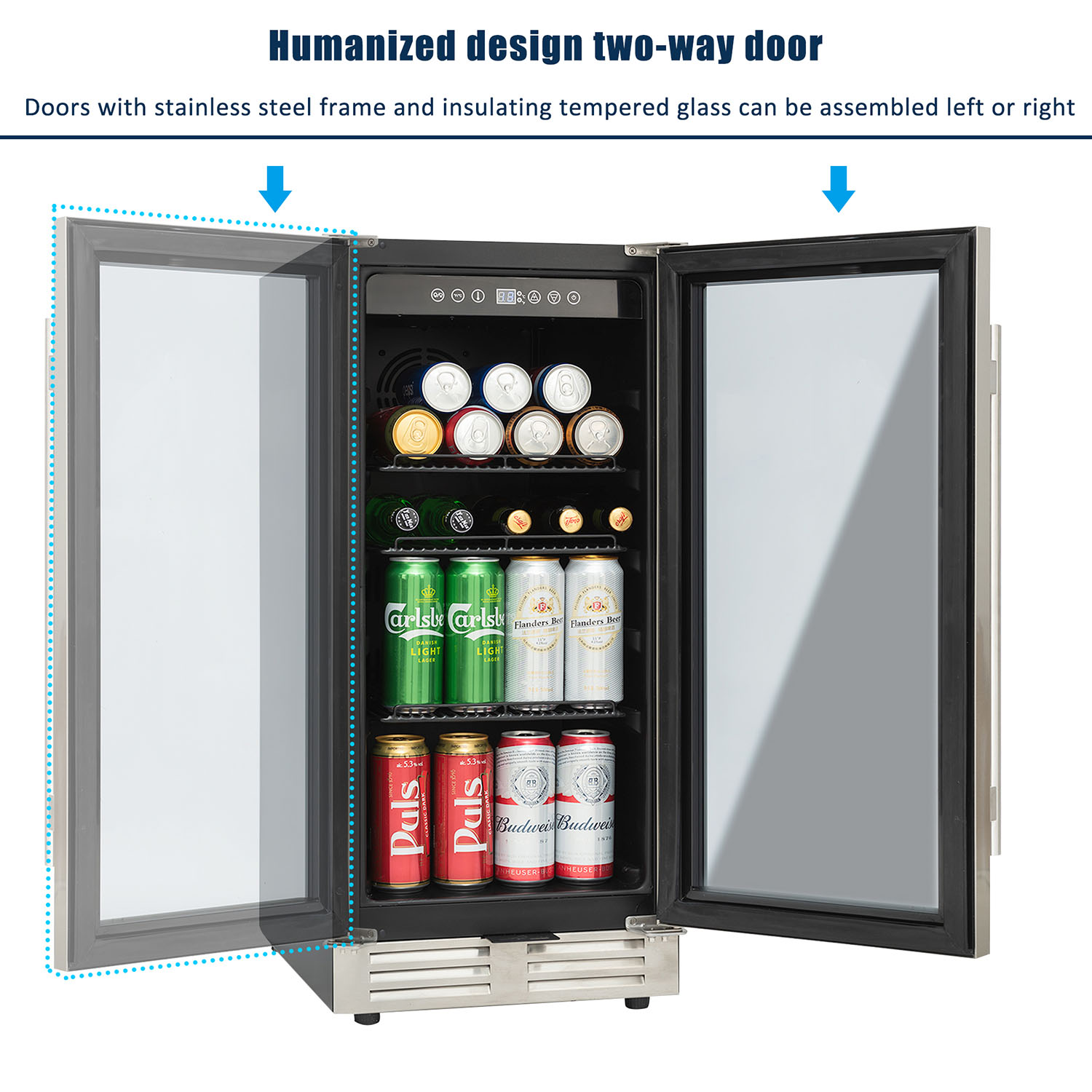 Kepooman Built-in and Freestanding 15" Mini Beverage Refrigerator/Wine Cabinet for Bar, 120 Cans, Adjustable Shelves, Double Glass Door, Black and Silver Kepooman Built-in and Freestanding 15" Mini Beverage Refrigerator/Wine Cabinet for Bar, 120 Cans, Adjustable Shelves, Double Glass Door, Black and Silver