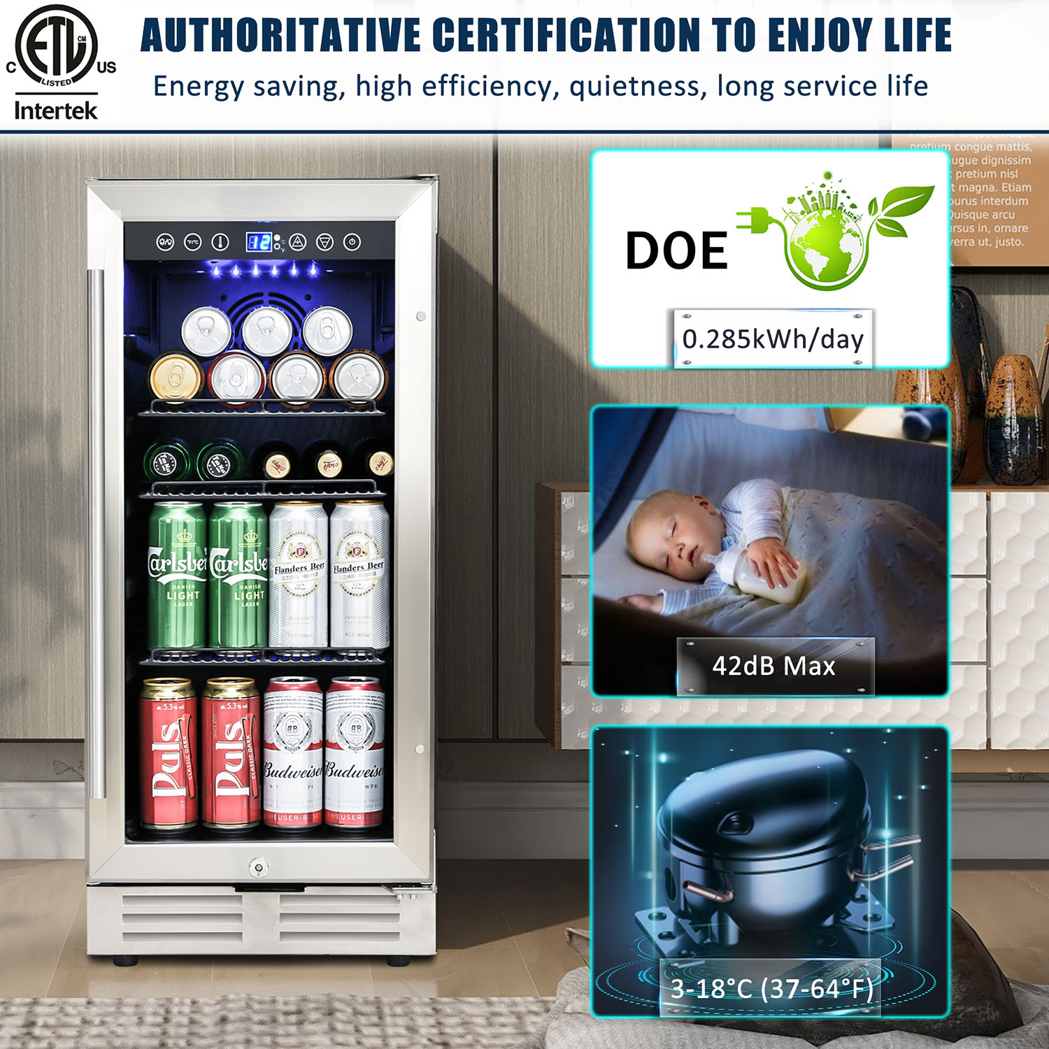 Kepooman Built-in and Freestanding 15" Mini Beverage Refrigerator/Wine Cabinet for Bar, 120 Cans, Adjustable Shelves, Double Glass Door, Black and Silver Kepooman Built-in and Freestanding 15" Mini Beverage Refrigerator/Wine Cabinet for Bar, 120 Cans, Adjustable Shelves, Double Glass Door, Black and Silver