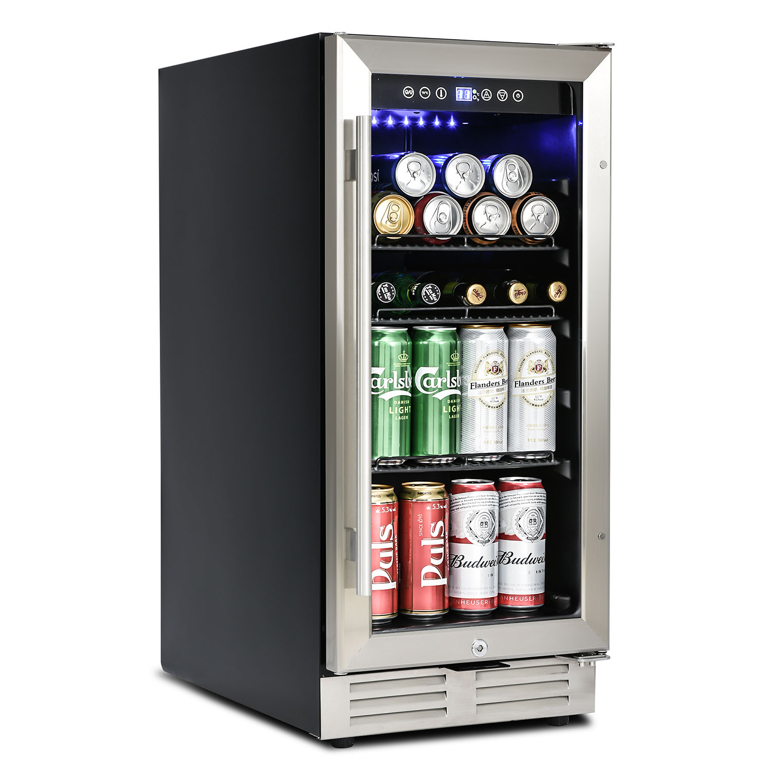 Kepooman Built-in and Freestanding 15" Mini Beverage Refrigerator/Wine Cabinet for Bar, 120 Cans, Adjustable Shelves, Double Glass Door, Black and Silver Kepooman Built-in and Freestanding 15" Mini Beverage Refrigerator/Wine Cabinet for Bar, 120 Cans, Adjustable Shelves, Double Glass Door, Black and Silver