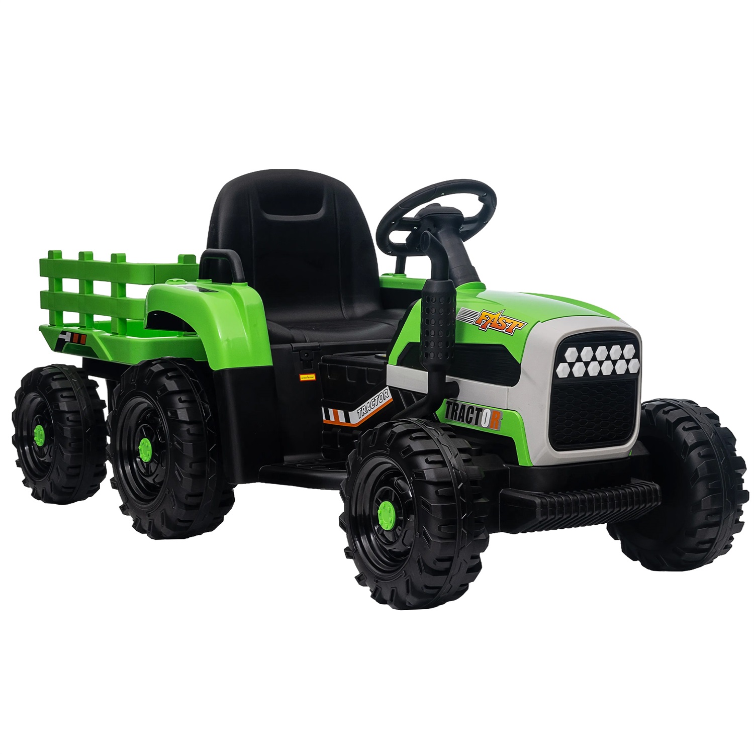 CIPACHO 12V Battery-Powered Kids Toy Tractor with Trailer and 3-Gear-Shift Ground Loader Ride On with USB&Bluetooth, Green