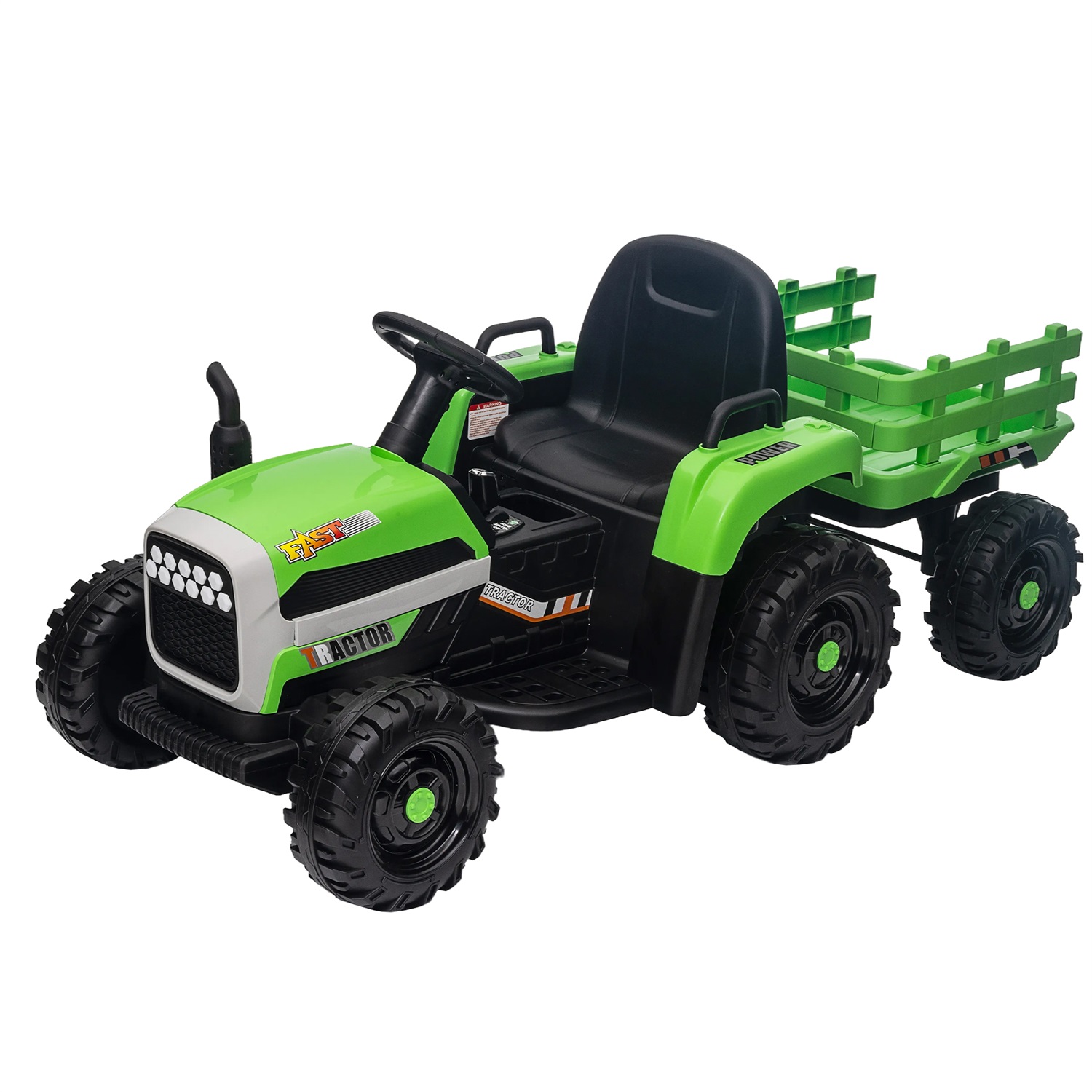 CIPACHO 12V Electric Tractor Toy with Trailer, Ground Loader Ride On for Kids with 3-Gear-Shift, Green