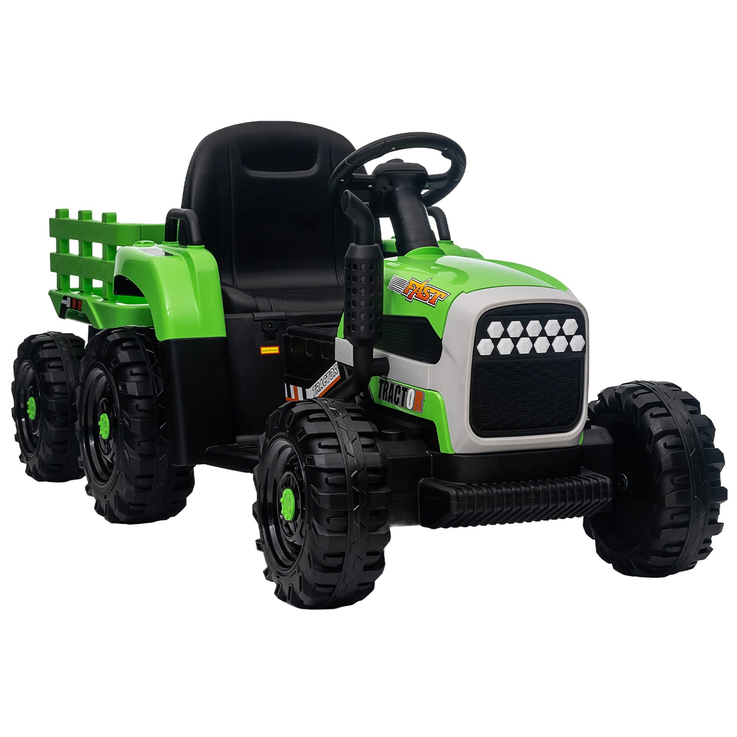 CIPACHO 12V Battery-Powered Kids Toy Tractor with Trailer and 3-Gear-Shift Ground Loader Ride On with USB&Bluetooth, Green