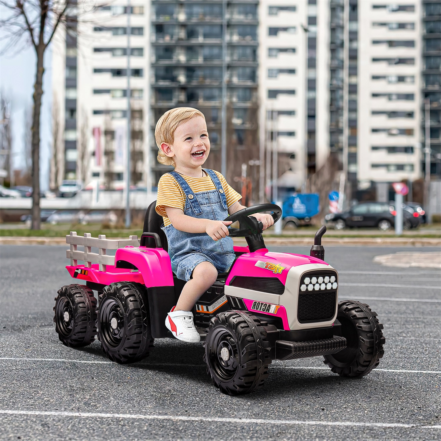 CIPACHO 12V Battery-Powered Kids Toy Tractor with Trailer and 3-Gear-Shift Ground Loader Ride On with USB&Bluetooth, Red