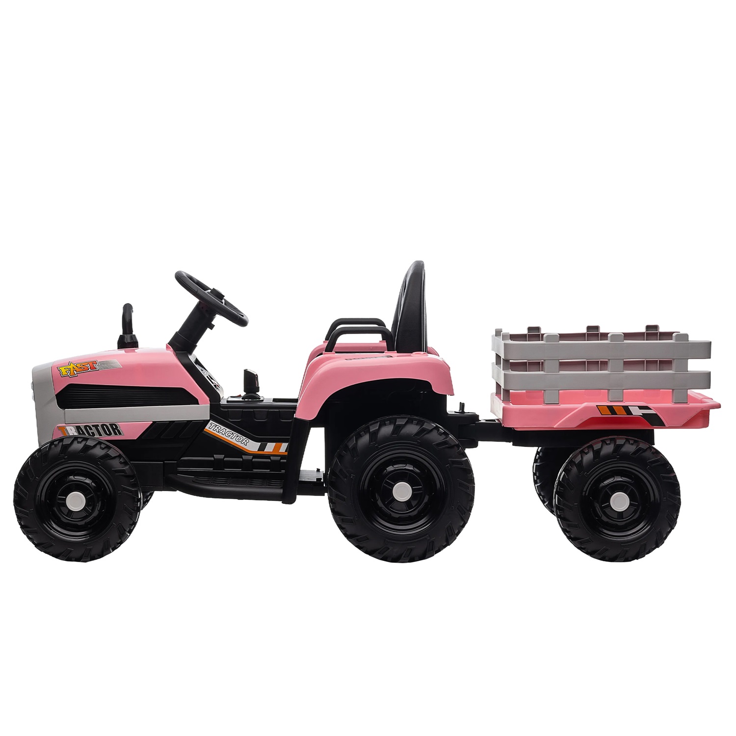 CIPACHO 12V Battery-Powered Kids Toy Tractor with Trailer and 3-Gear-Shift Ground Loader Ride On with USB&Bluetooth, Pink