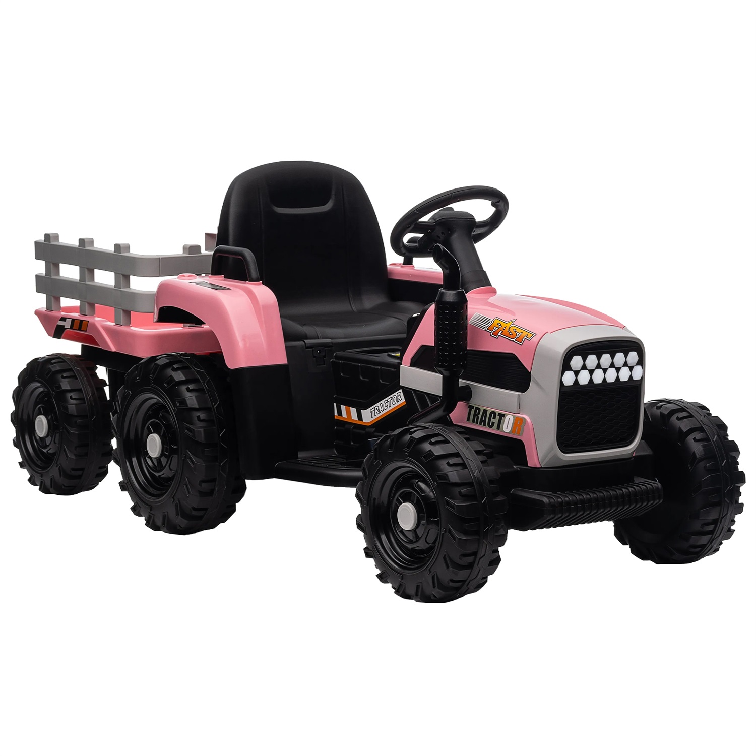 CIPACHO 12V Battery-Powered Kids Toy Tractor with Trailer and 3-Gear-Shift Ground Loader Ride On with USB&Bluetooth, Pink