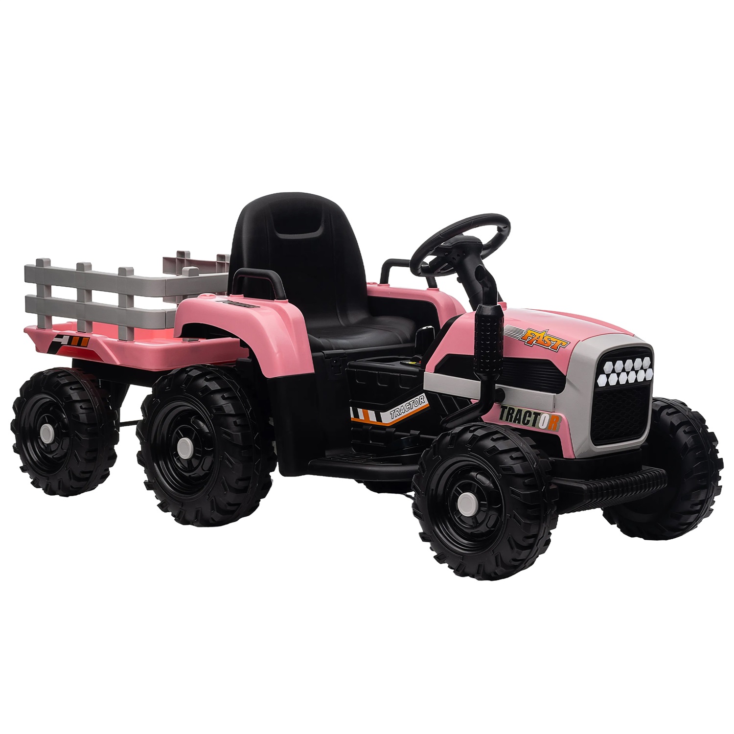 CIPACHO 12V Electric Tractor Toy with Trailer, Ground Loader Ride On for Kids with 3-Gear-Shift, Pink