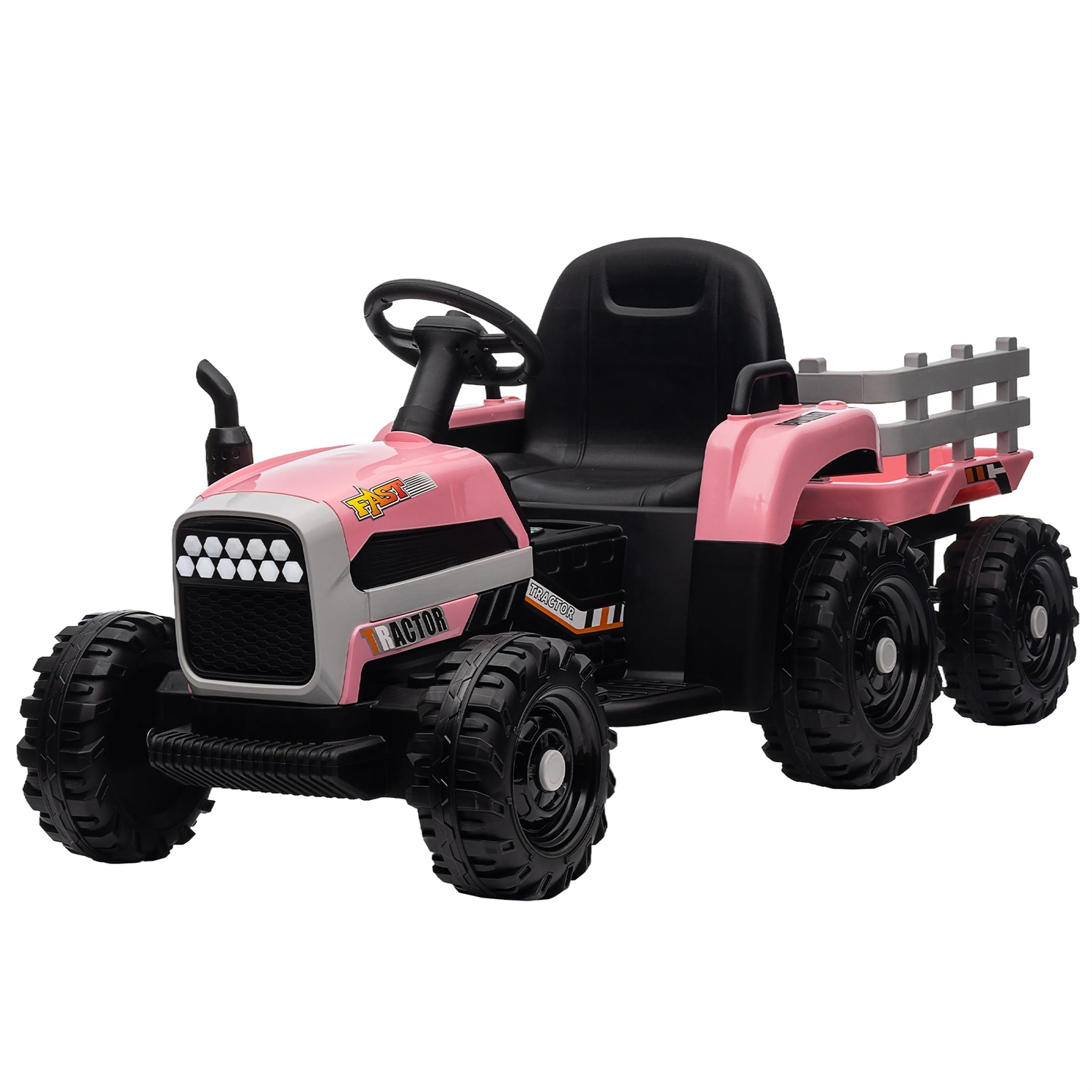 CIPACHO 12V Electric Tractor Toy with Trailer, Ground Loader Ride On for Kids with 3-Gear-Shift, Pink