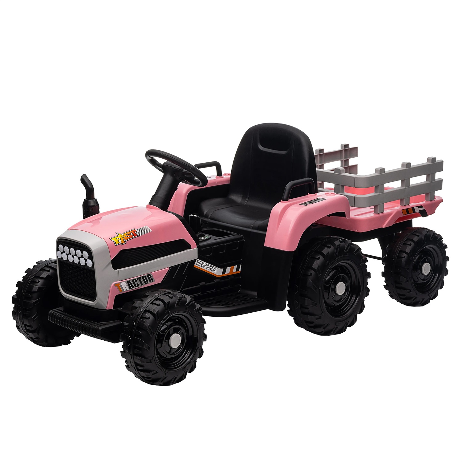 CIPACHO 12V Battery-Powered Kids Toy Tractor with Trailer and 3-Gear-Shift Ground Loader Ride On with USB&Bluetooth, Pink