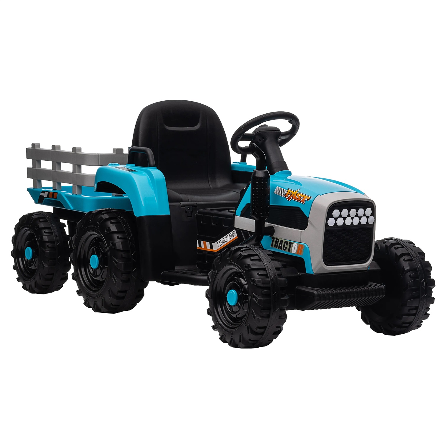 CIPACHO 12V Battery-Powered Kids Toy Tractor with Trailer and 3-Gear-Shift Ground Loader Ride On with USB&Bluetooth, Blue