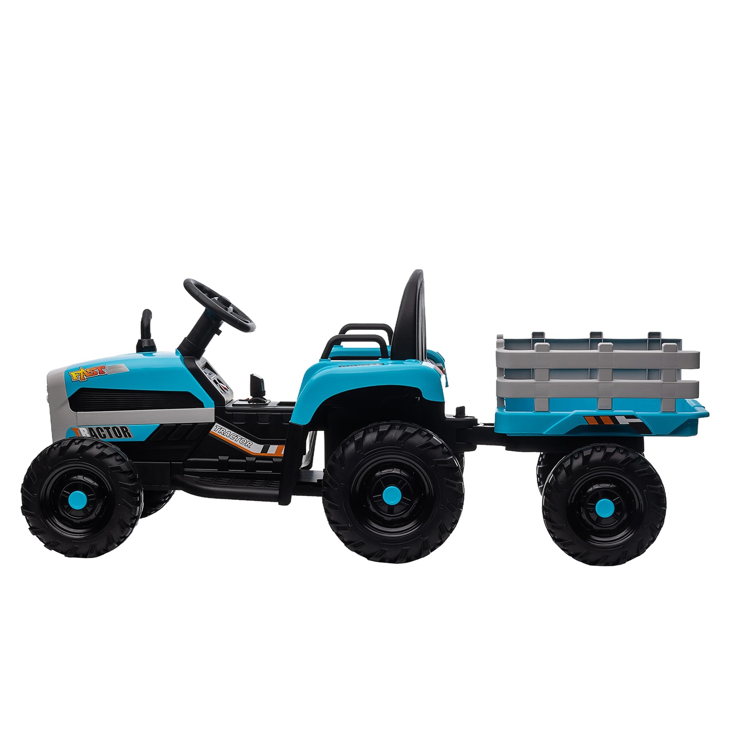 CIPACHO 12V Electric Tractor Toy with Trailer, Ground Loader Ride On for Kids with 3-Gear-Shift, Blue