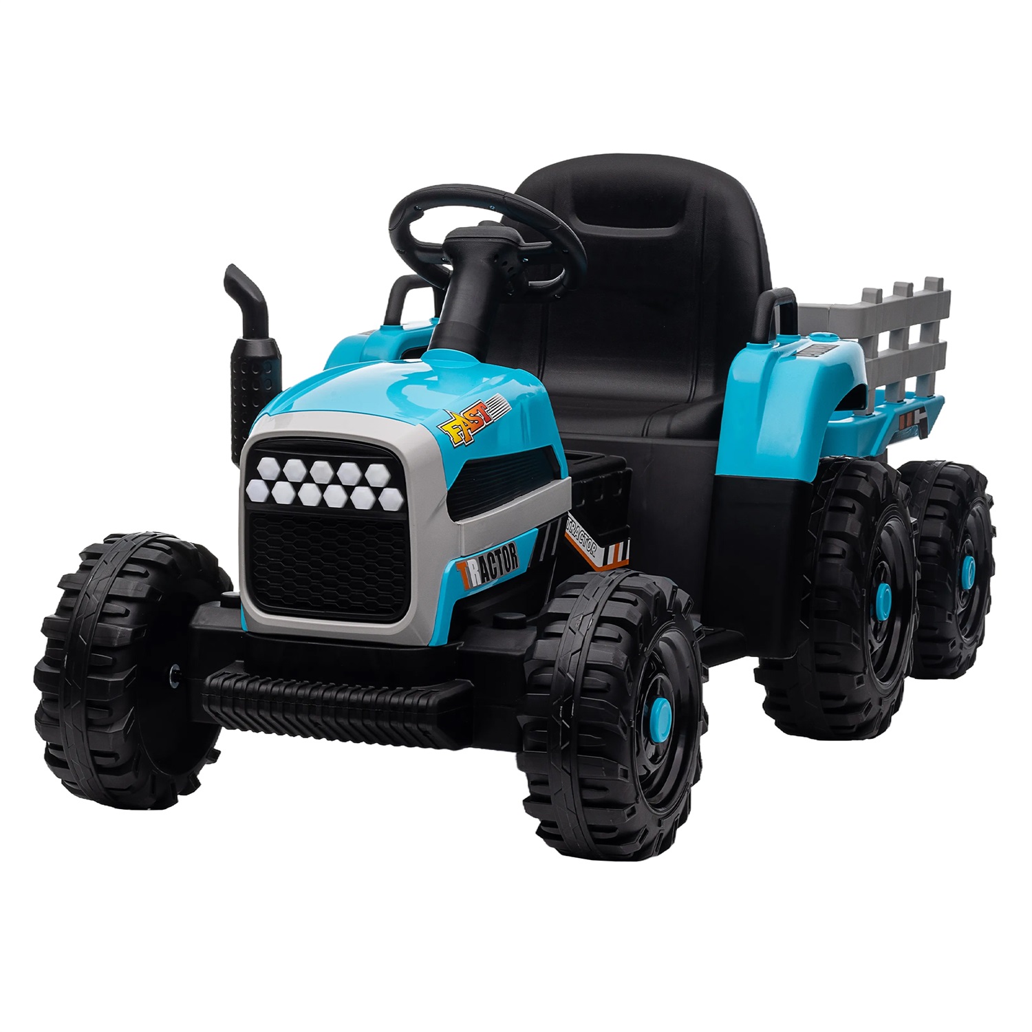 CIPACHO 12V Battery-Powered Kids Toy Tractor with Trailer and 3-Gear-Shift Ground Loader Ride On with USB&Bluetooth, Blue