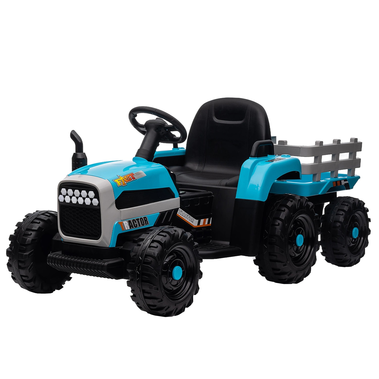 CIPACHO 12V Battery-Powered Kids Toy Tractor with Trailer and 3-Gear-Shift Ground Loader Ride On with USB&Bluetooth, Blue