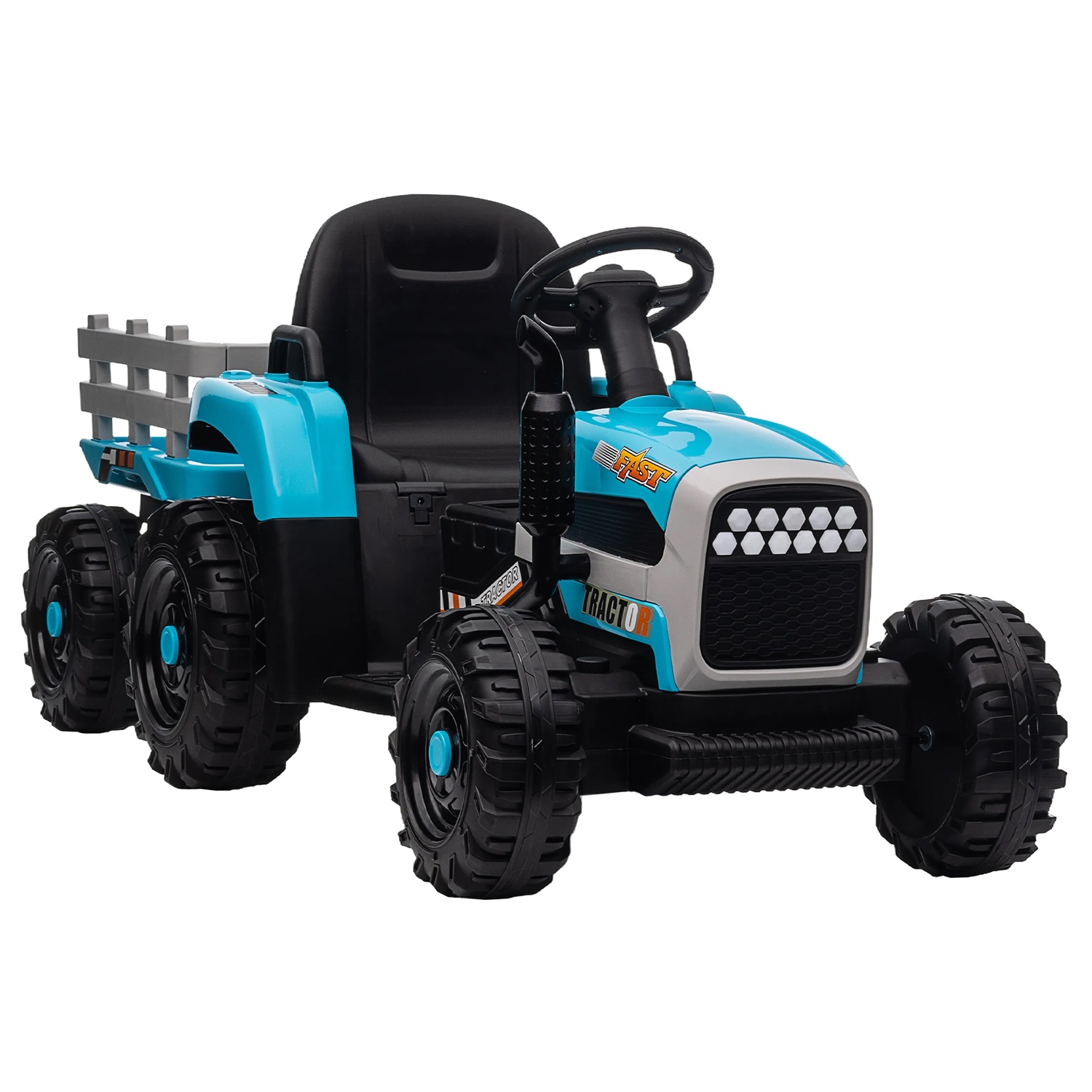 CIPACHO 12V Electric Tractor Toy with Trailer, Ground Loader Ride On for Kids with 3-Gear-Shift, Blue