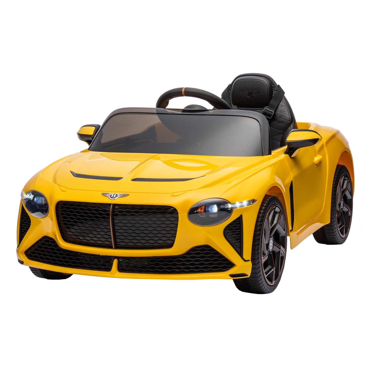 CIPACHO Kids Electric Ride On Toy, 12V 4 Wheels Battery Powered Sports Kids Car, Parents Control, Sound System, LED Headlights, Yellow