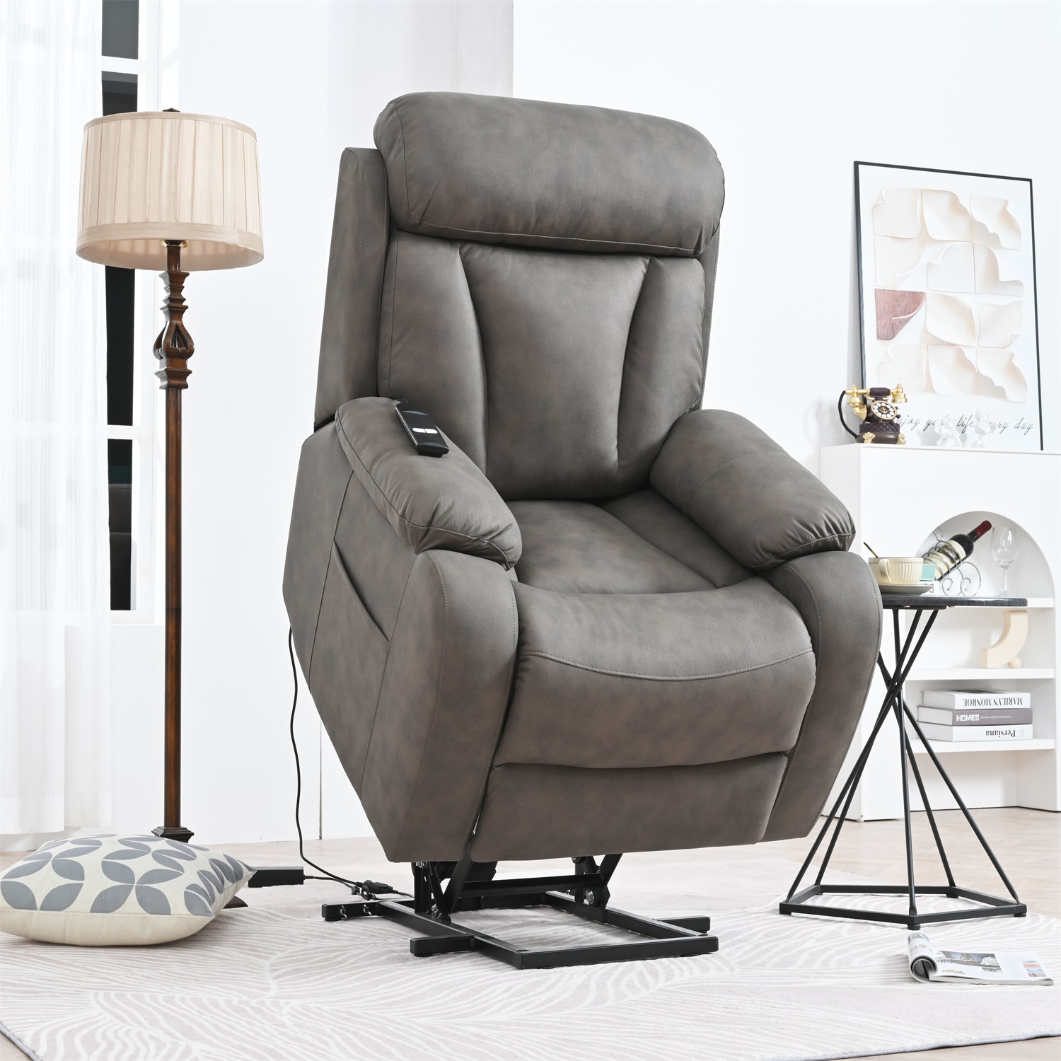 Resenkos Massage Recliner Chair, Fabric Recliner Sofa Home Theater Seating with Lumbar Support, Power Lift Recliner Chair for Living Room, Brown-1