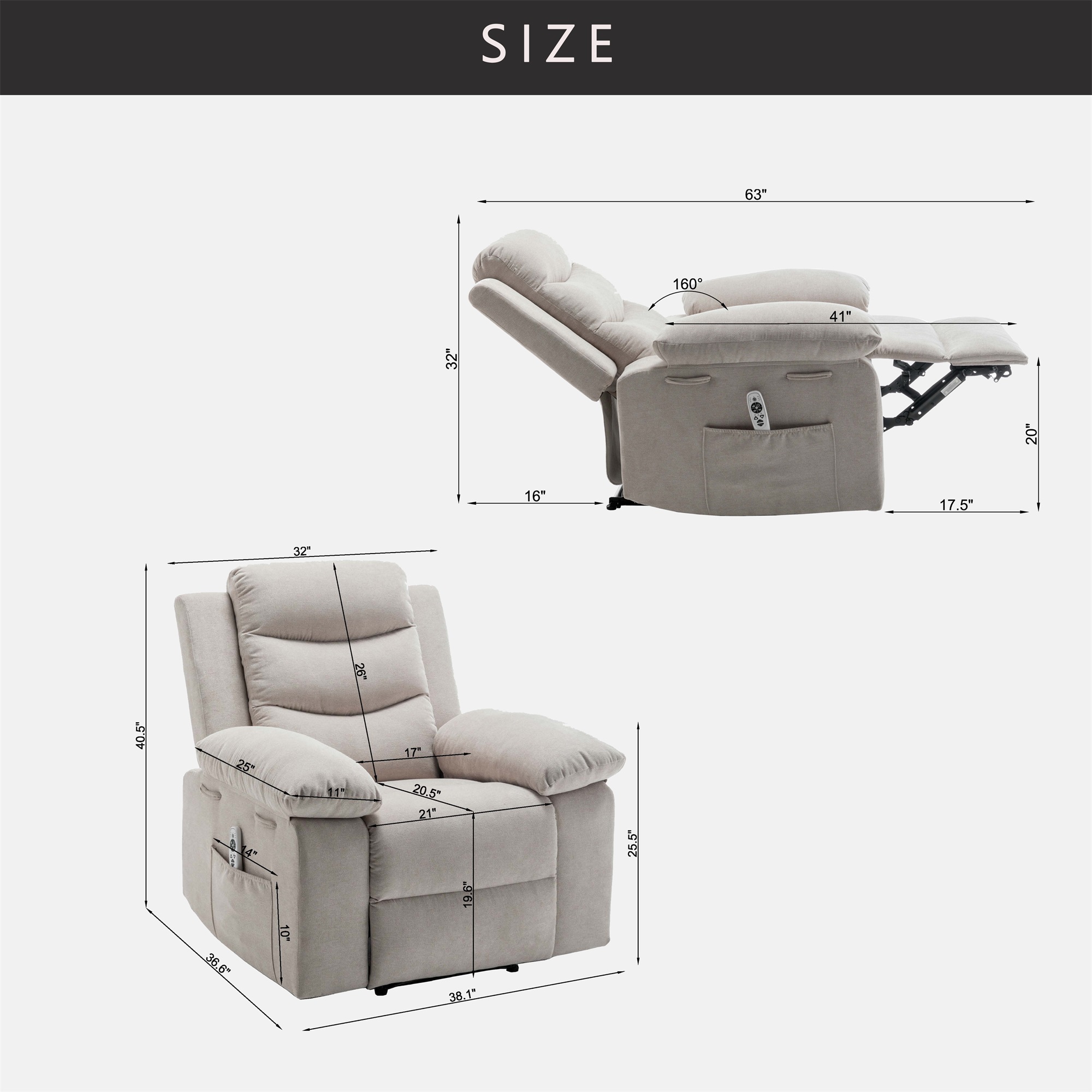 Kadyn Power Recliner Chair with Adjustable Massage Function, Recliner Chair with Heating System for Living Room, Beige