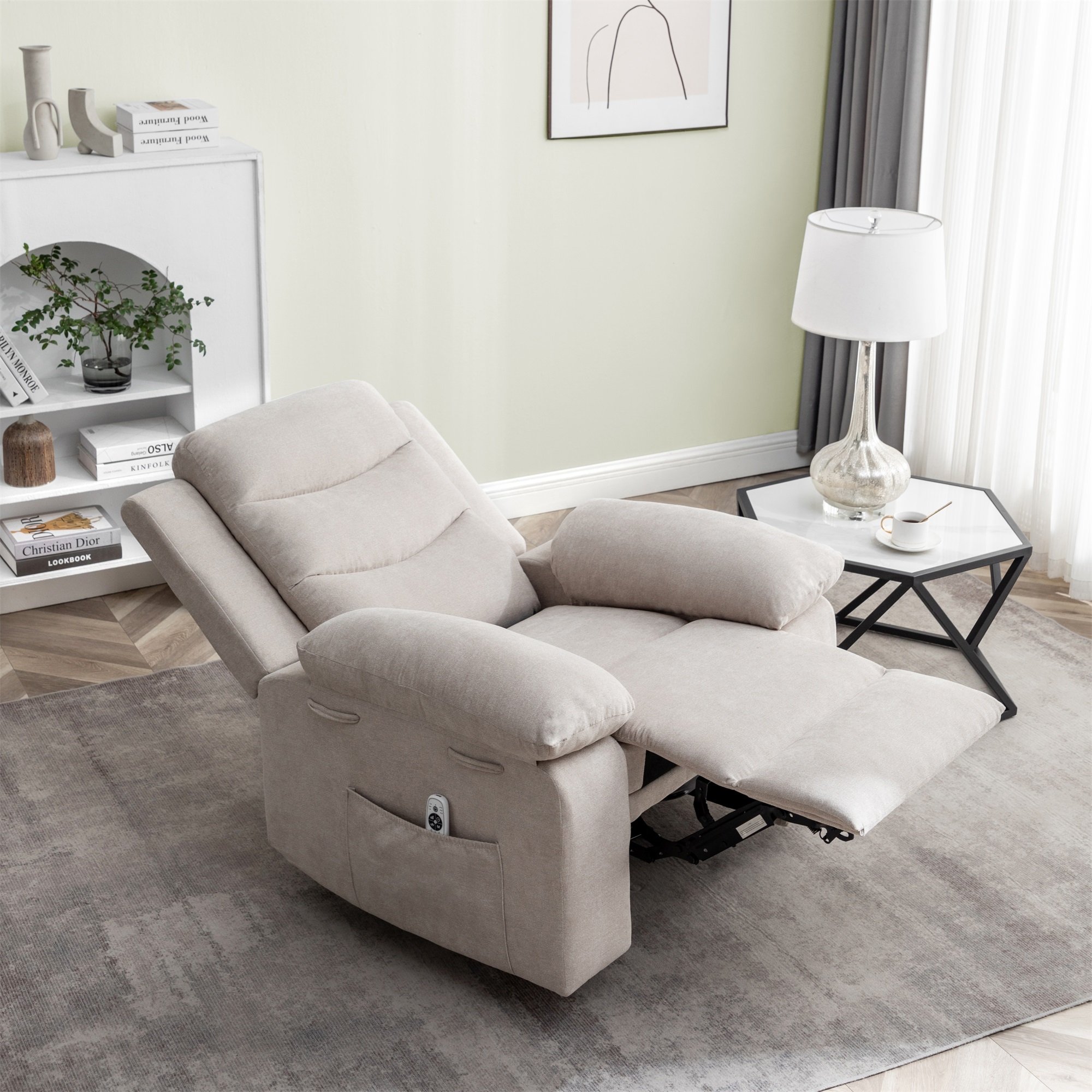 Resenkos Power Recliner Chair with Adjustable Massage Function, Recliner Chair with Heating System for Living Room, Beige