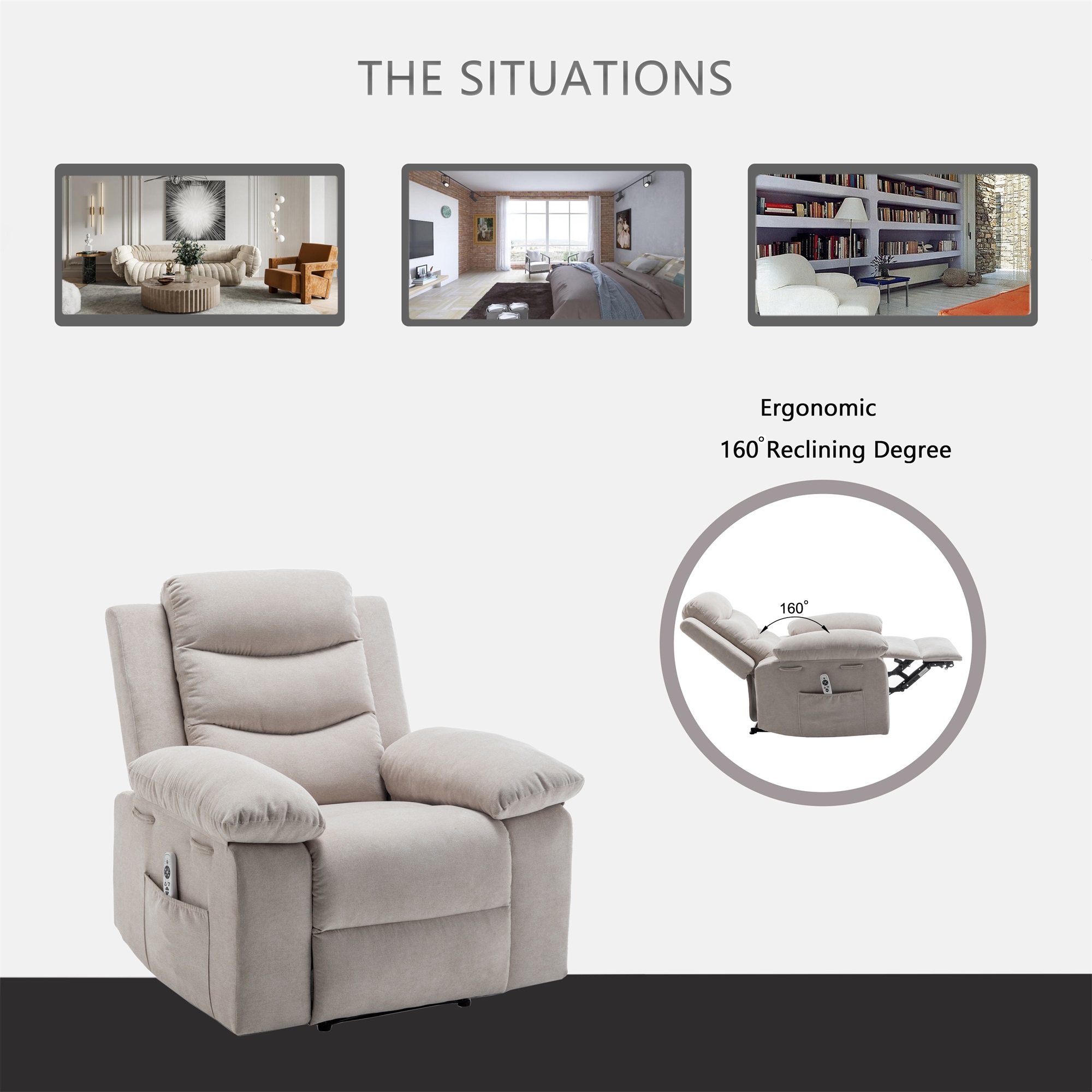 Kadyn Power Recliner Chair with Adjustable Massage Function, Recliner Chair with Heating System for Living Room, Beige