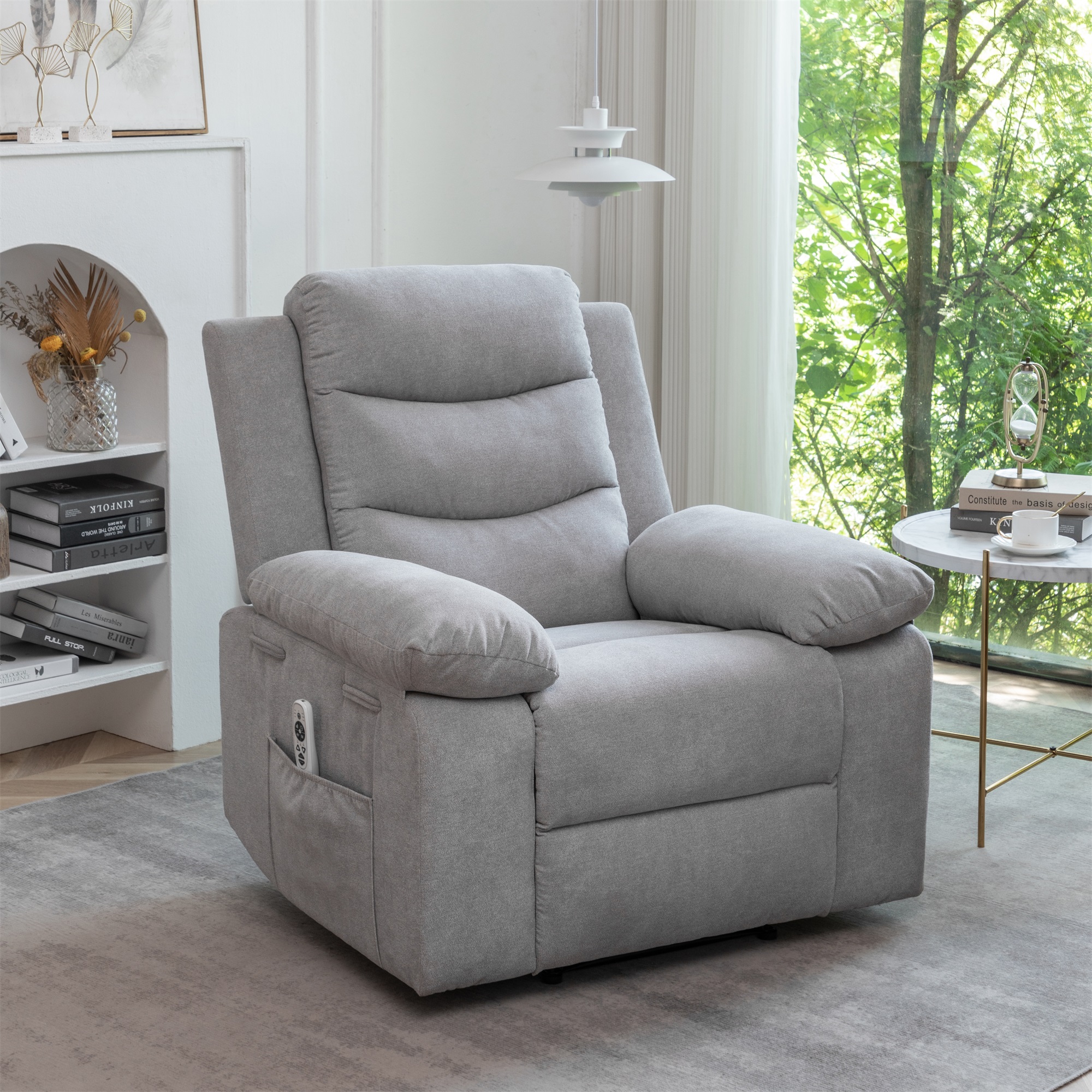 Kadyn Power Recliner Chair with Adjustable Massage Function, Recliner Chair with Heating System for Living Room, Light Gray